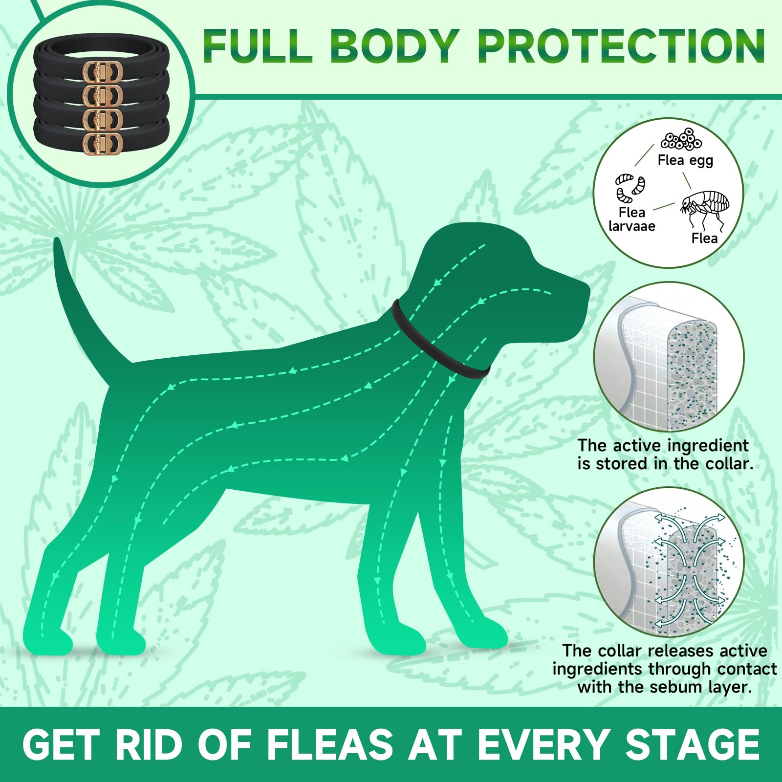 4 Pack Flea Collar for Dogs, Dog Flea and Tick Treatment, 8 Months Protection Flea and Tick Collar for Dogs, Waterproof Dog Flea