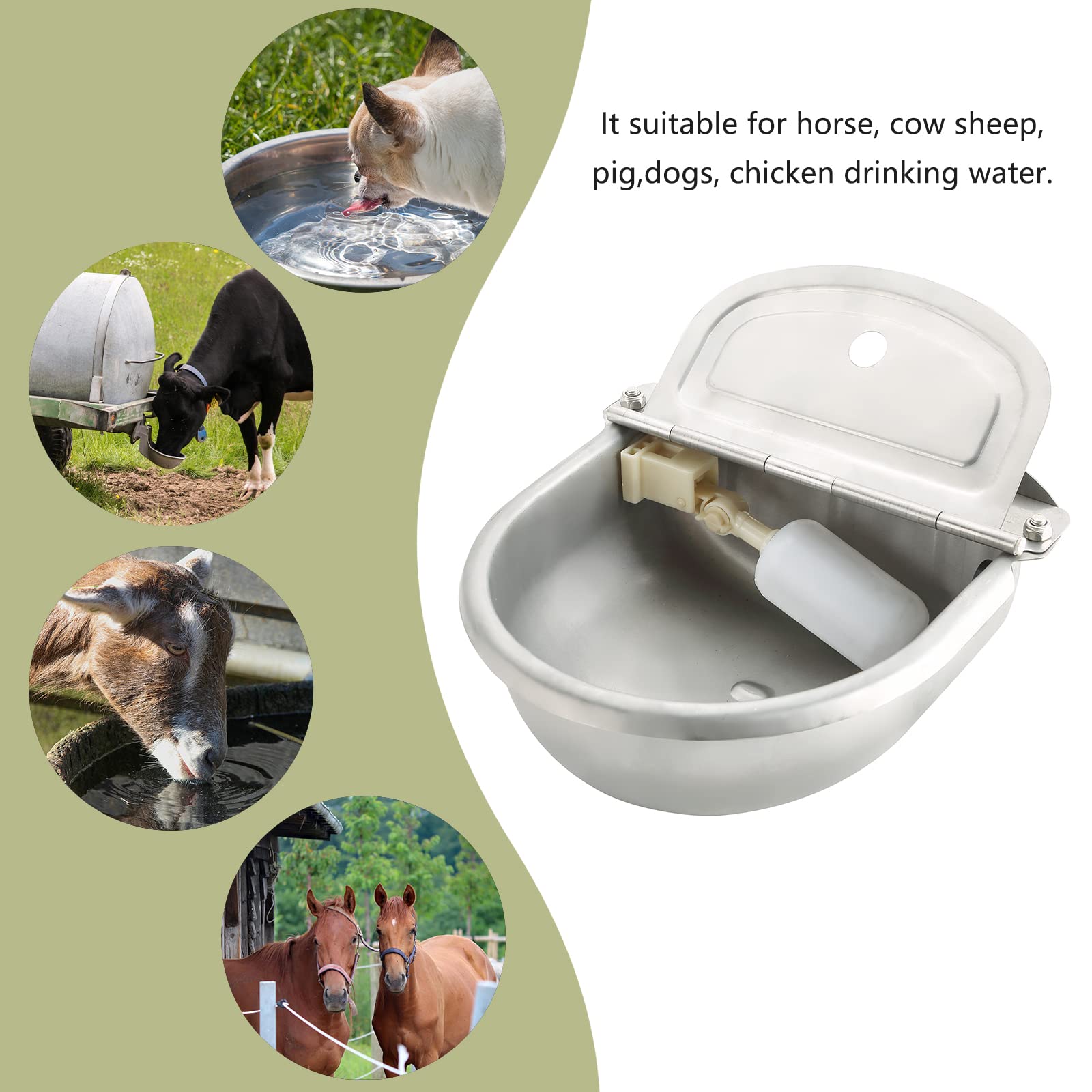 Natgai Automatic 304 Stainless Steel Waterer Bowl, Automatic Cow Drinking Water Bowl With Float Valve Water Trough Farm Grade For Horse Cattle Goat Sheep Dog (Without Drainage Hole)