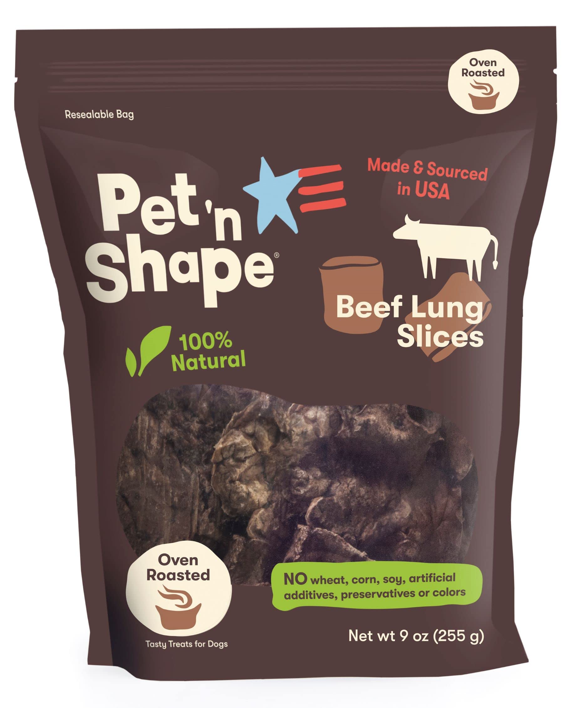 Pet n Shape Beef Lung Dog Treats - Made and Sourced in the USA - Training Treat - 9 Ounce