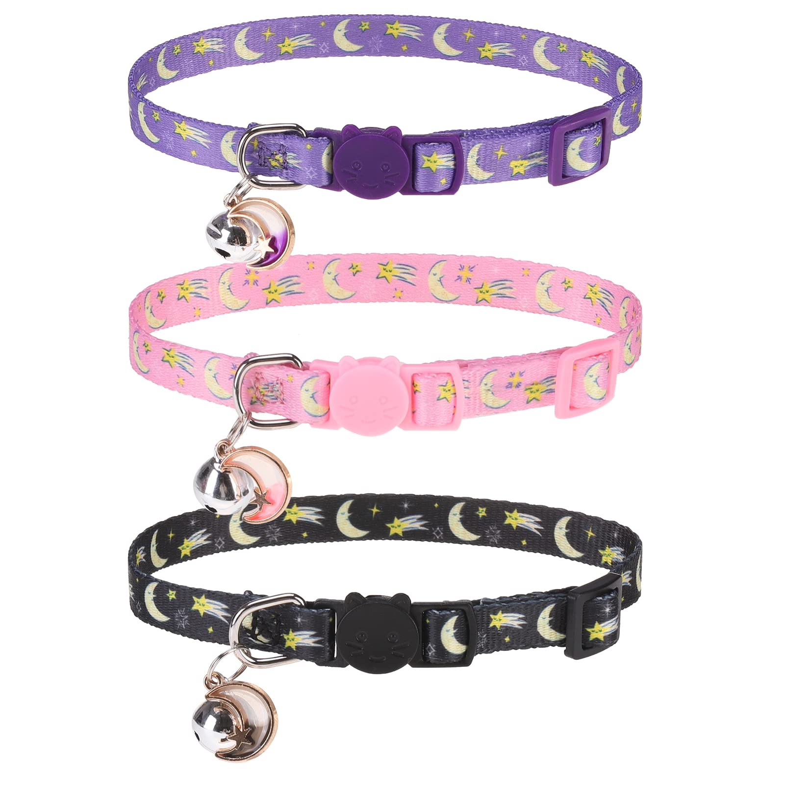 Vkpetfr Breakaway Cat Collars With Bell & Cute Pendants, 3 Pack Safety Buckle Kitten Collars, Adjustable Pet Collar Ideal For Gi