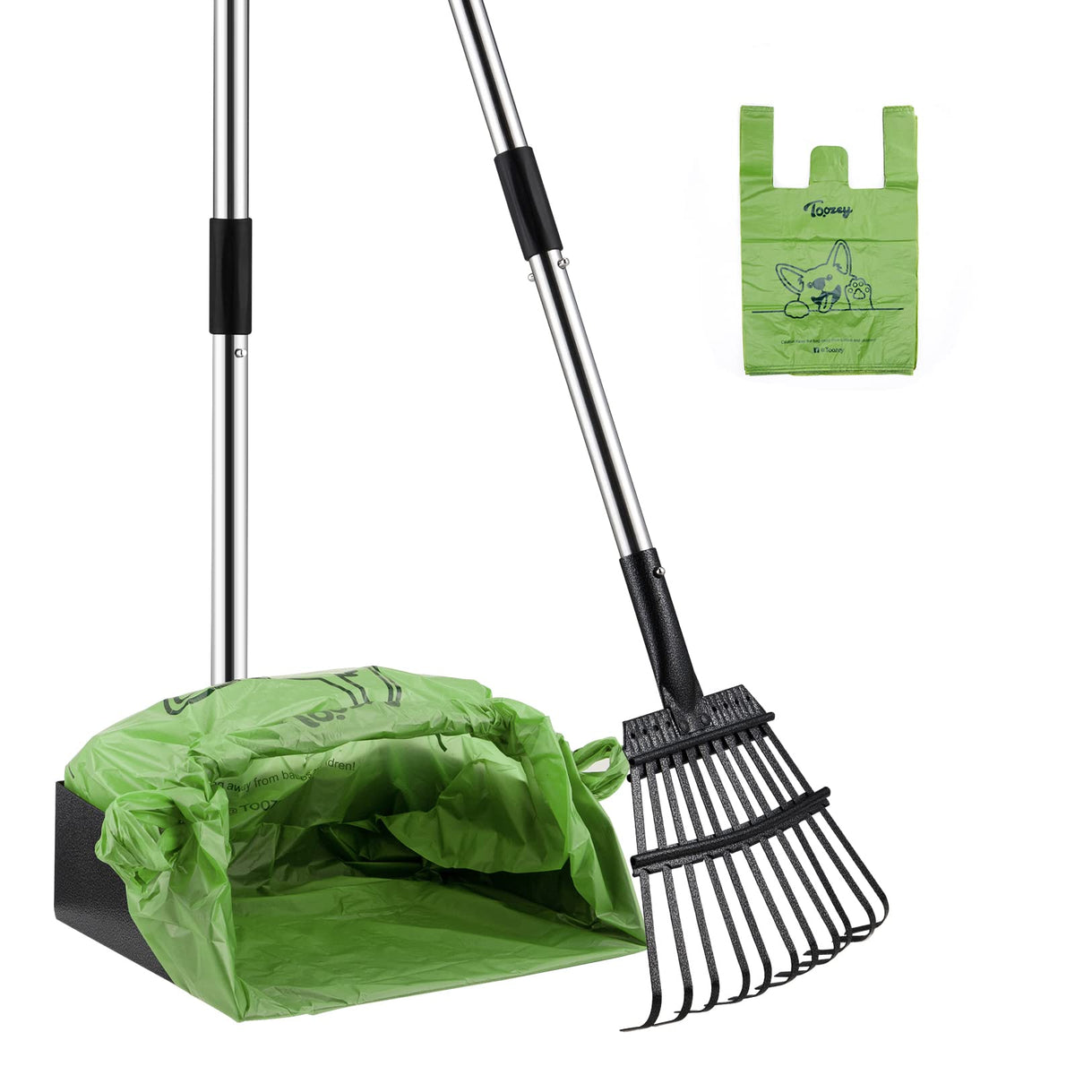 Toozey Dog Pooper Scooper With Bags, Poop Scoop For Large, Medium, Small Dogs With Arch For Bagging, Poop Tray And Rake Set Long