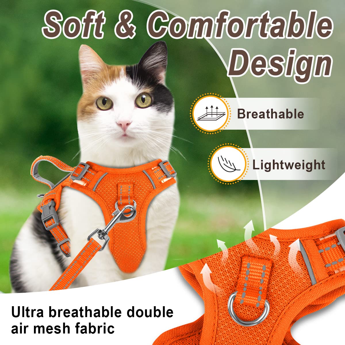 Cat Harness And Leash Set For Walking Escape Proof For Small Large Cat Kitten Harness With Id Tag Pocket (Orange,Xs)