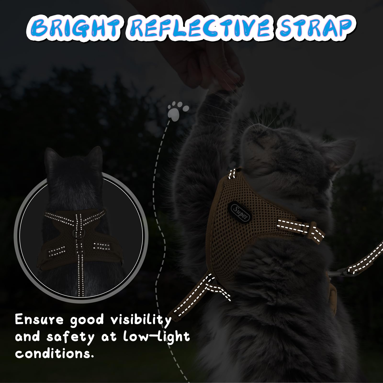 Supet Cat Harness And Leash Set For Small To Large Cats Adjustable Cat Vest Harness With Reflective Trim Universal Cat Leash And Harness For Cats/Puppies