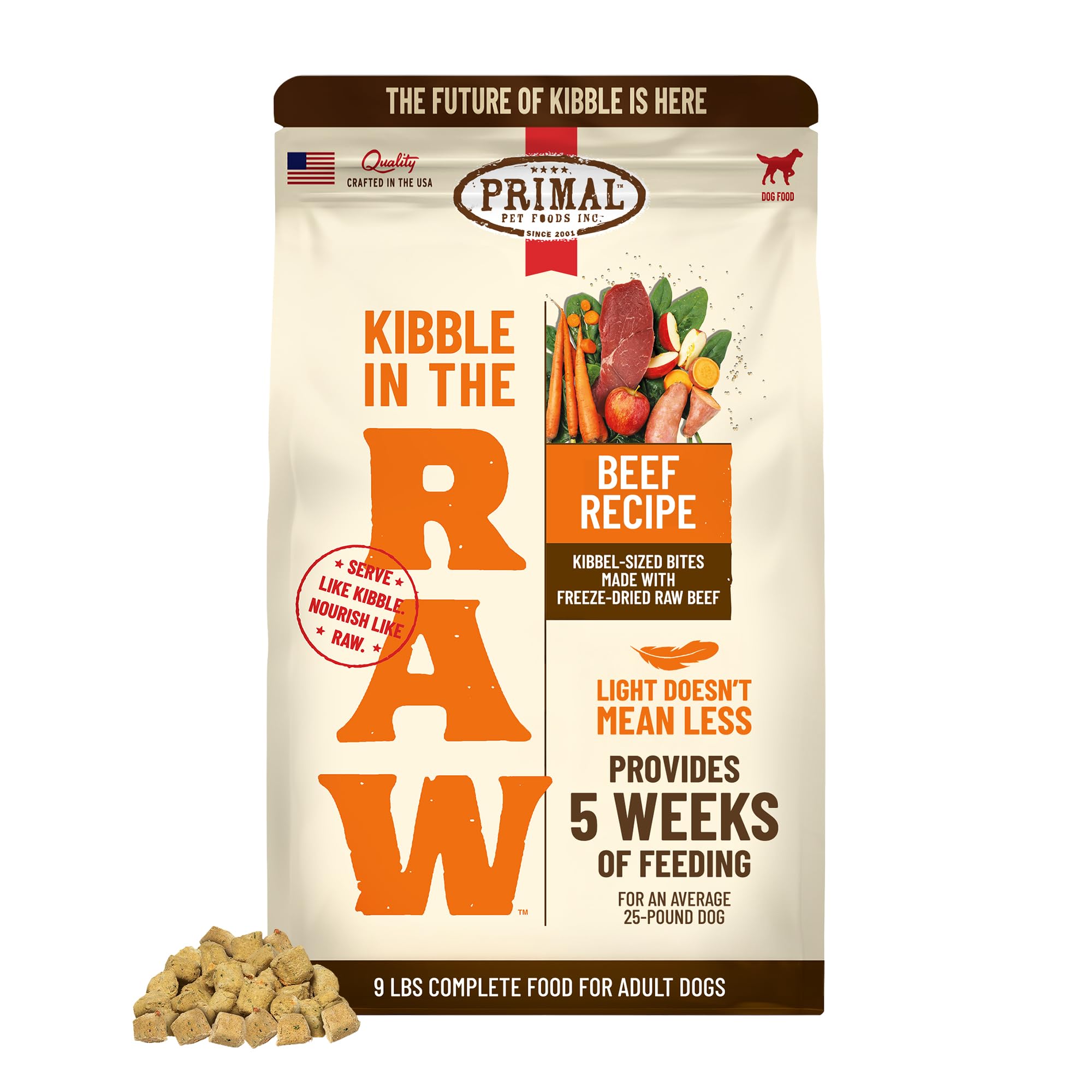 Primal Kibble in The Raw, Freeze Dried Dog Food, Beef, Scoop & Serve, Made with Raw Protein, Whole Ingredient Nutrition, Crafted