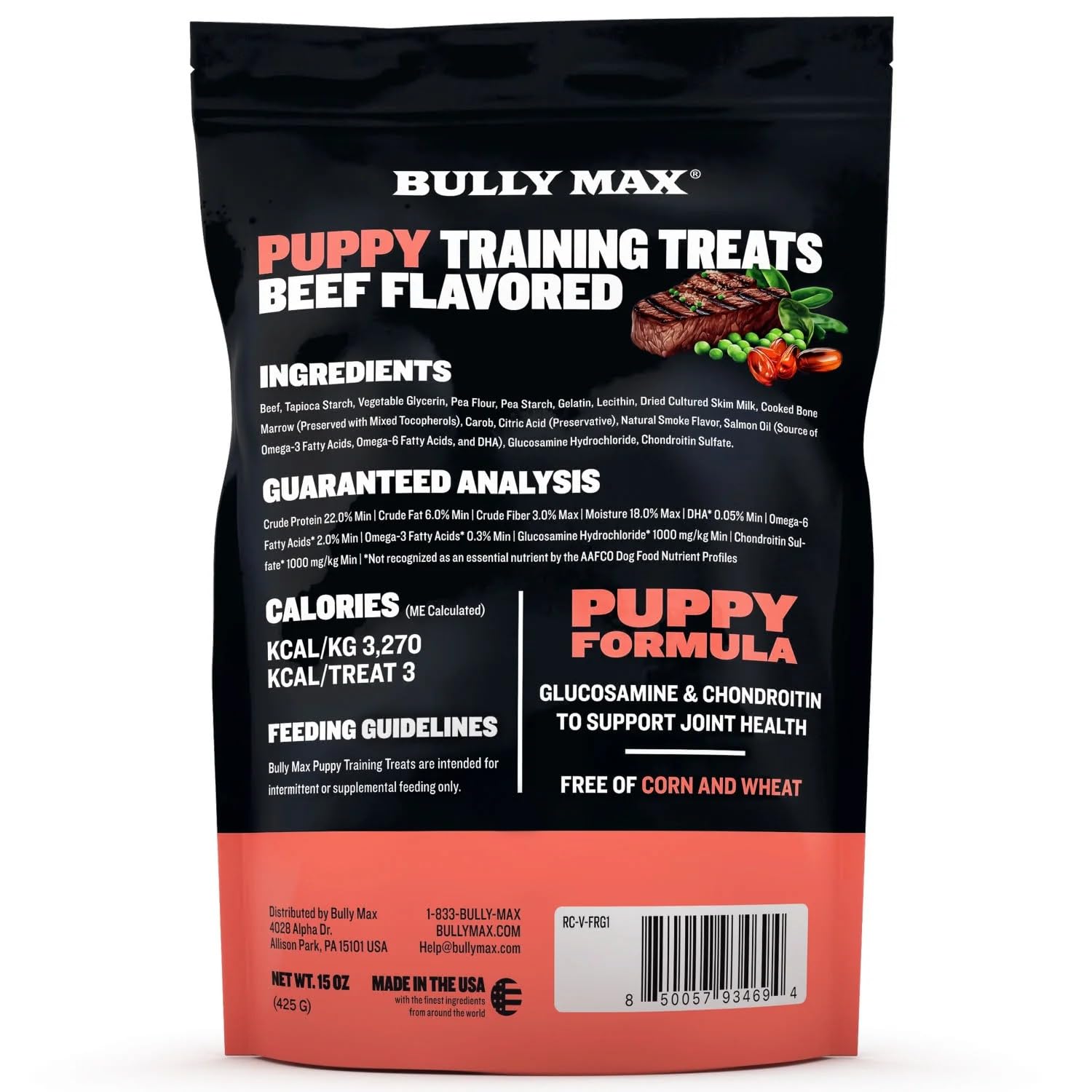 Bully Max Puppy Training Treats - Soft Chews Dog Food Supplements & Vitamins for Brain, Skin & Coat Health - Glucosamine & Chond