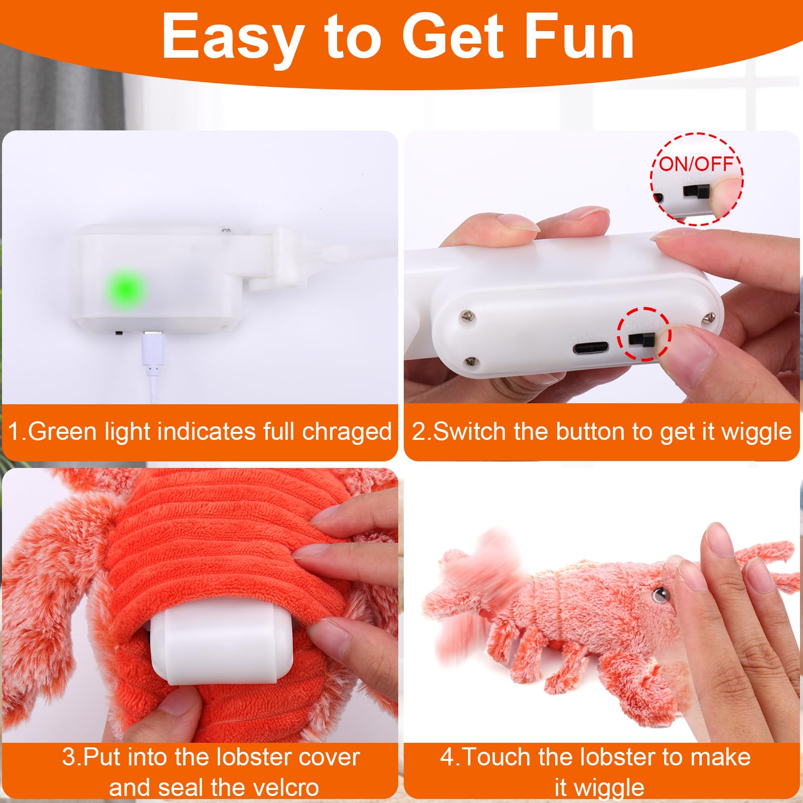 Mity Rain Interactive Dog Toys - Wiggly Lobster For Small Medium Large Dogs, Moving Pet Toy To Keep Them Busy For Boredom, Flopp