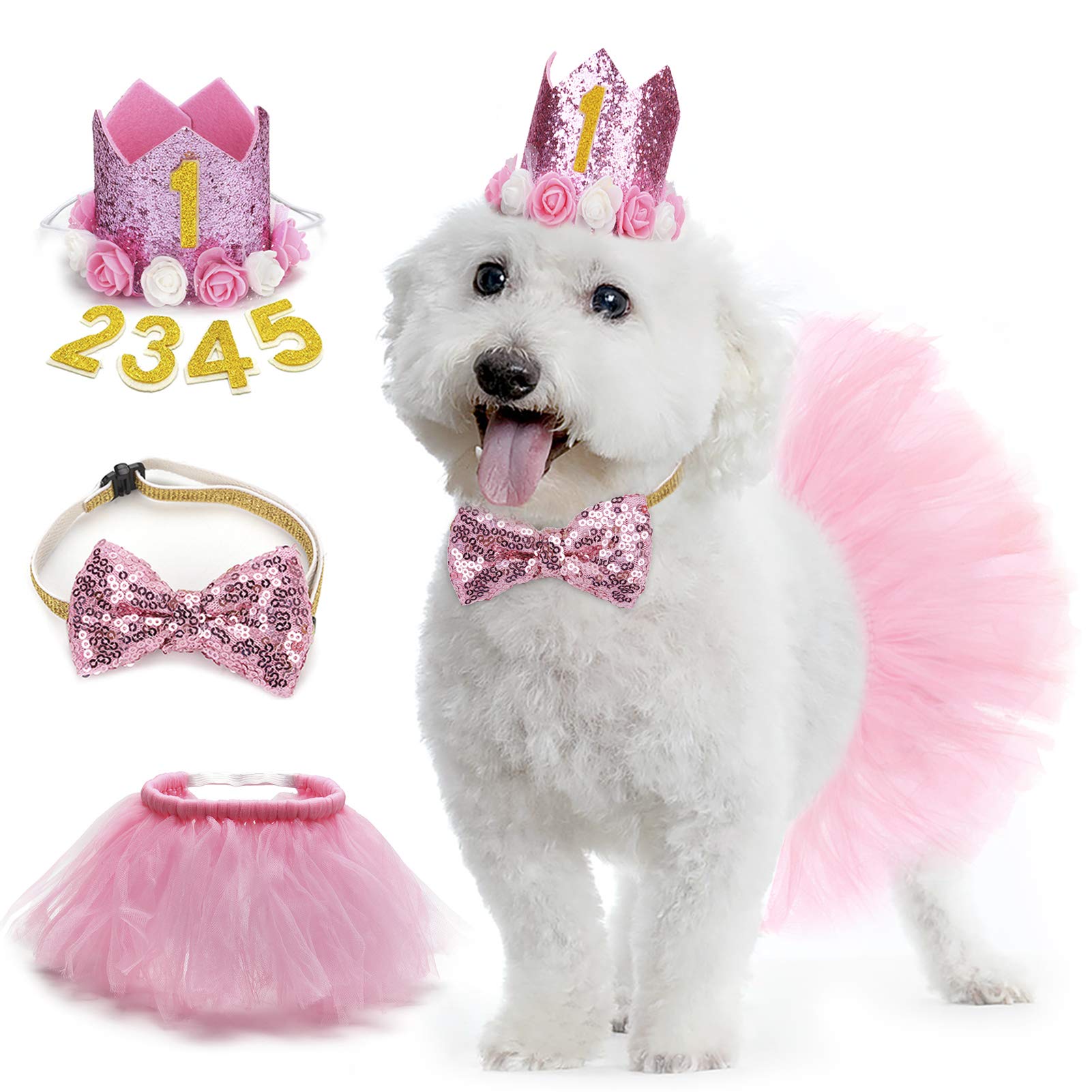 Legendog Dog Tutu Skirt, Dog Birthday Party Supplies - Dog Birthday Hat - Dog Bowtie, Cute Pink Dog Birthday Outfit Girl, Dog Dresses For Small Dogs