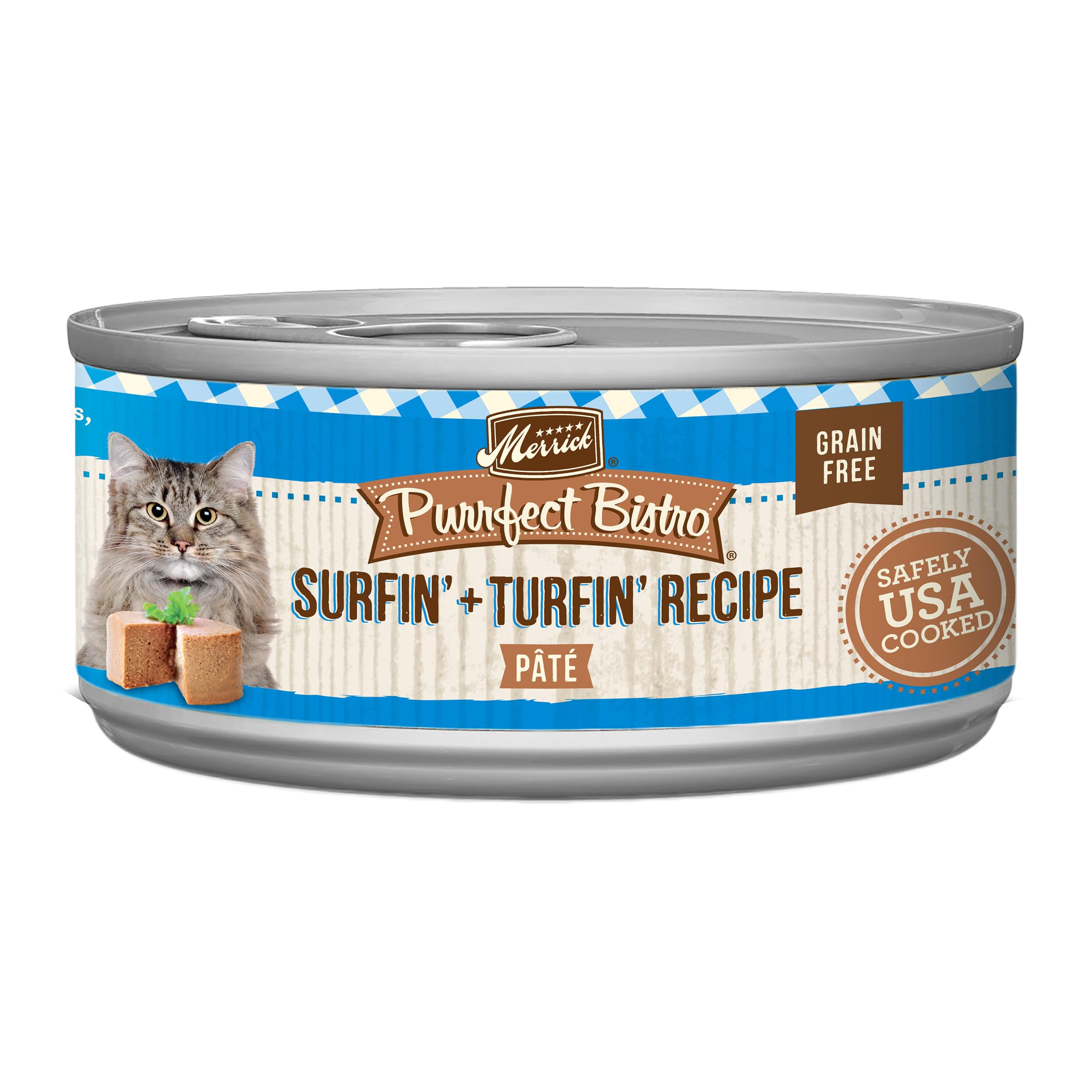 Merrick Purrfect Bistro Grain Free Premium Soft Canned Pate Adult Wet Cat Food, Surfin And Turfin Recipe - (Pack of 24) 5.5 oz. 