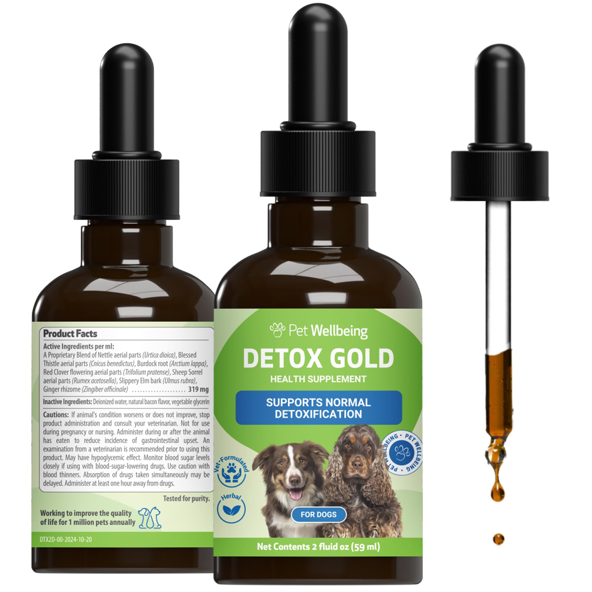 Pet Wellbeing Detox Gold for Dogs - Gentle Detoxification & Elimination Support, Immune System Care, Nettle, Blessed Thistle, Bu