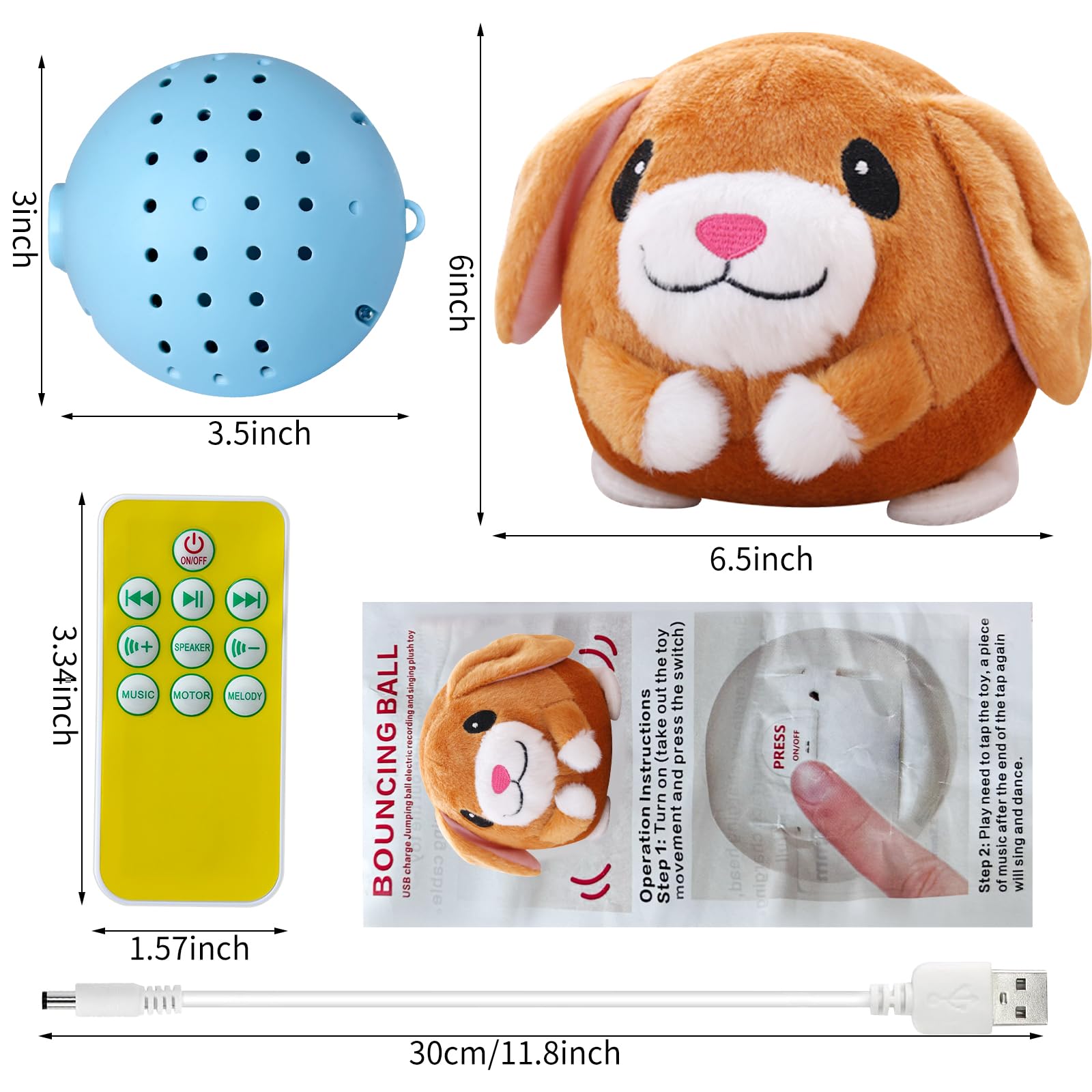 Laiamer Interactive Plush Dog Toy - Bouncing Rolling Ball With Remote Control And Music, Self-Moving Pet Toy For Small/Medium/La