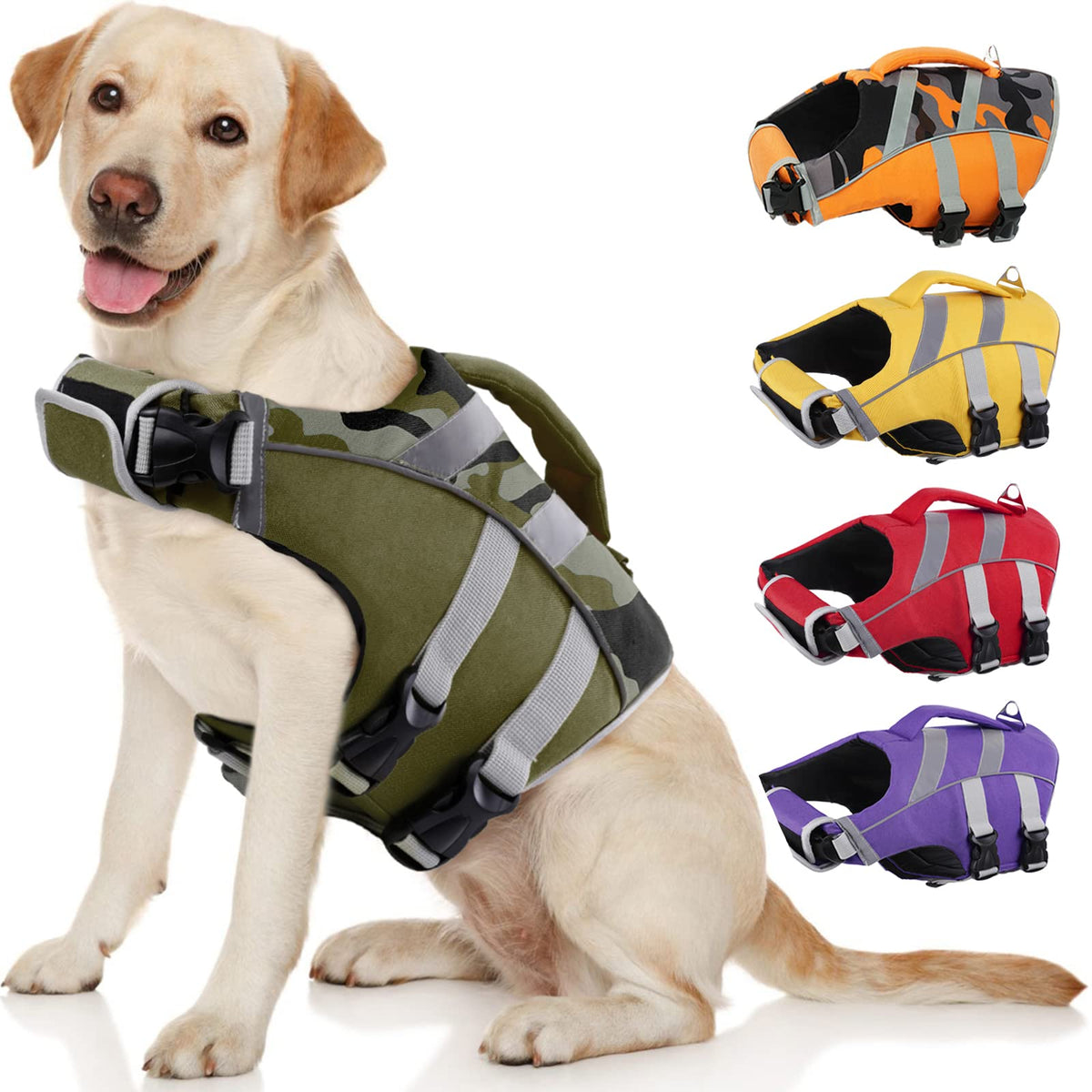 Kuoser Dog Life Jacket With Reflective Stripes, Adjustable High Visibility Dog Life Vest Ripstop Dog Lifesaver Pet Life Preserve