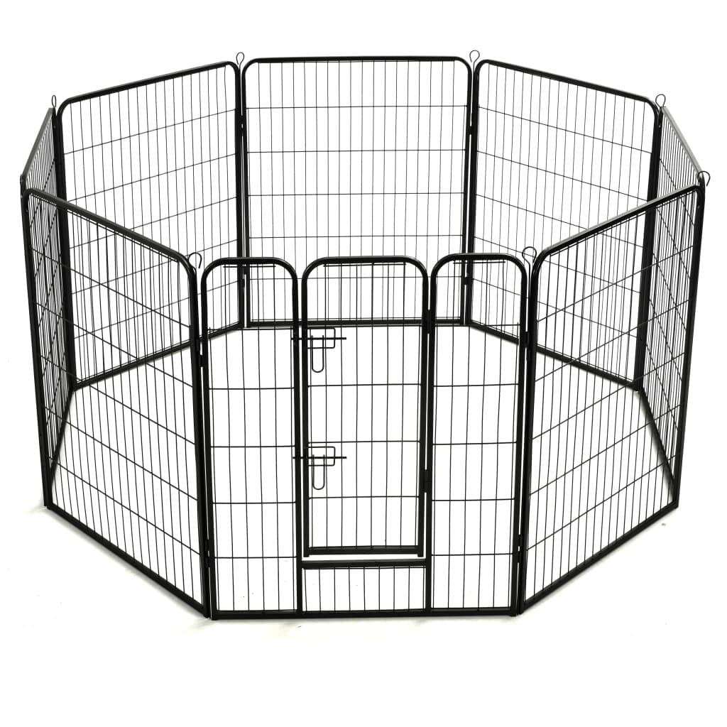Vidaxl Dog Playpen, 8-Panel Dog Cage With Hinged Door, Foldable Puppy Playpen, Dog Wire Fence For Indoor/Outdoor, Powder-Coated Steel Black