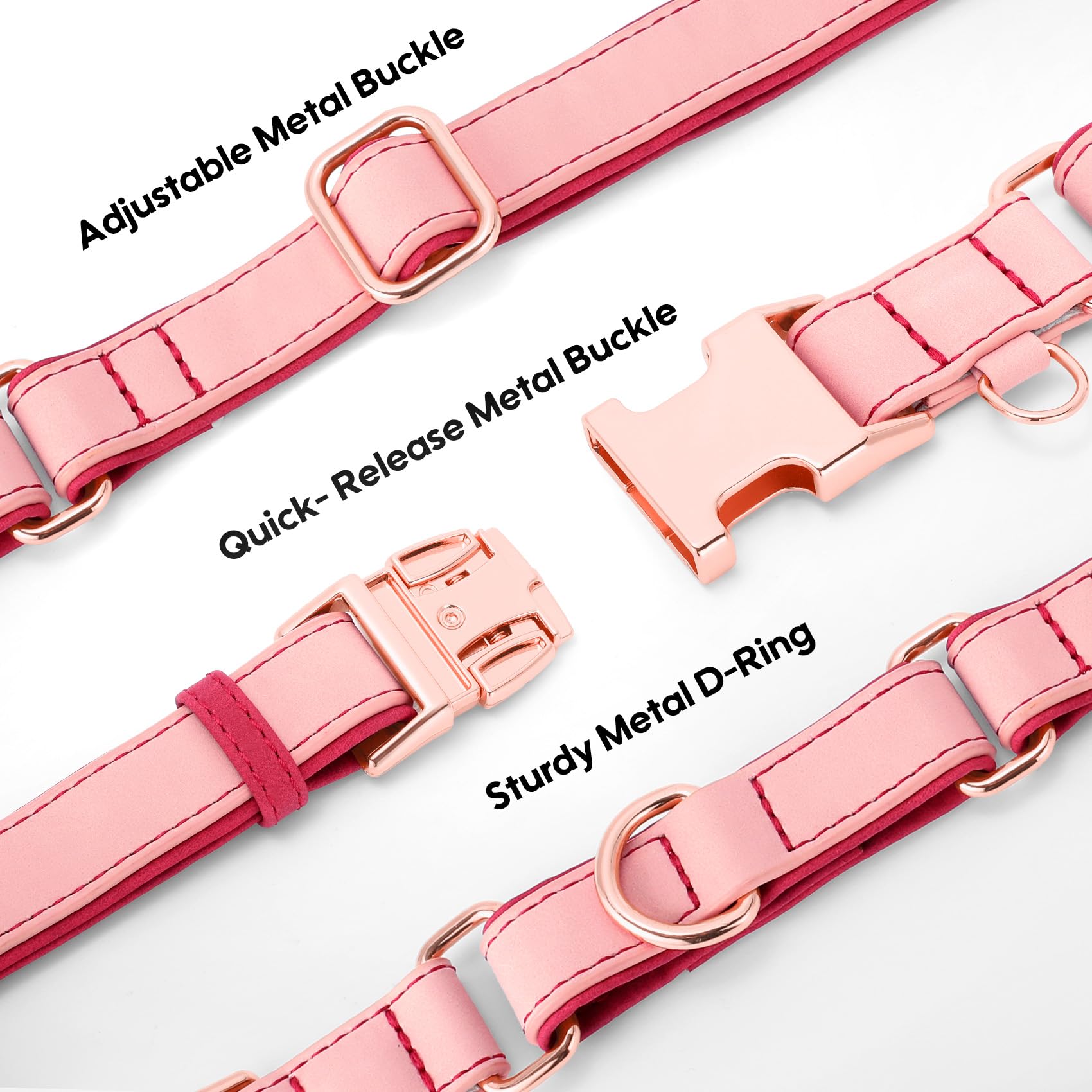 Whippy Vegan Leather Dog Collar No Slip Martingale Dog Collar With Quick Release Metal Buckle For Large Medium Small Dogs,Pink