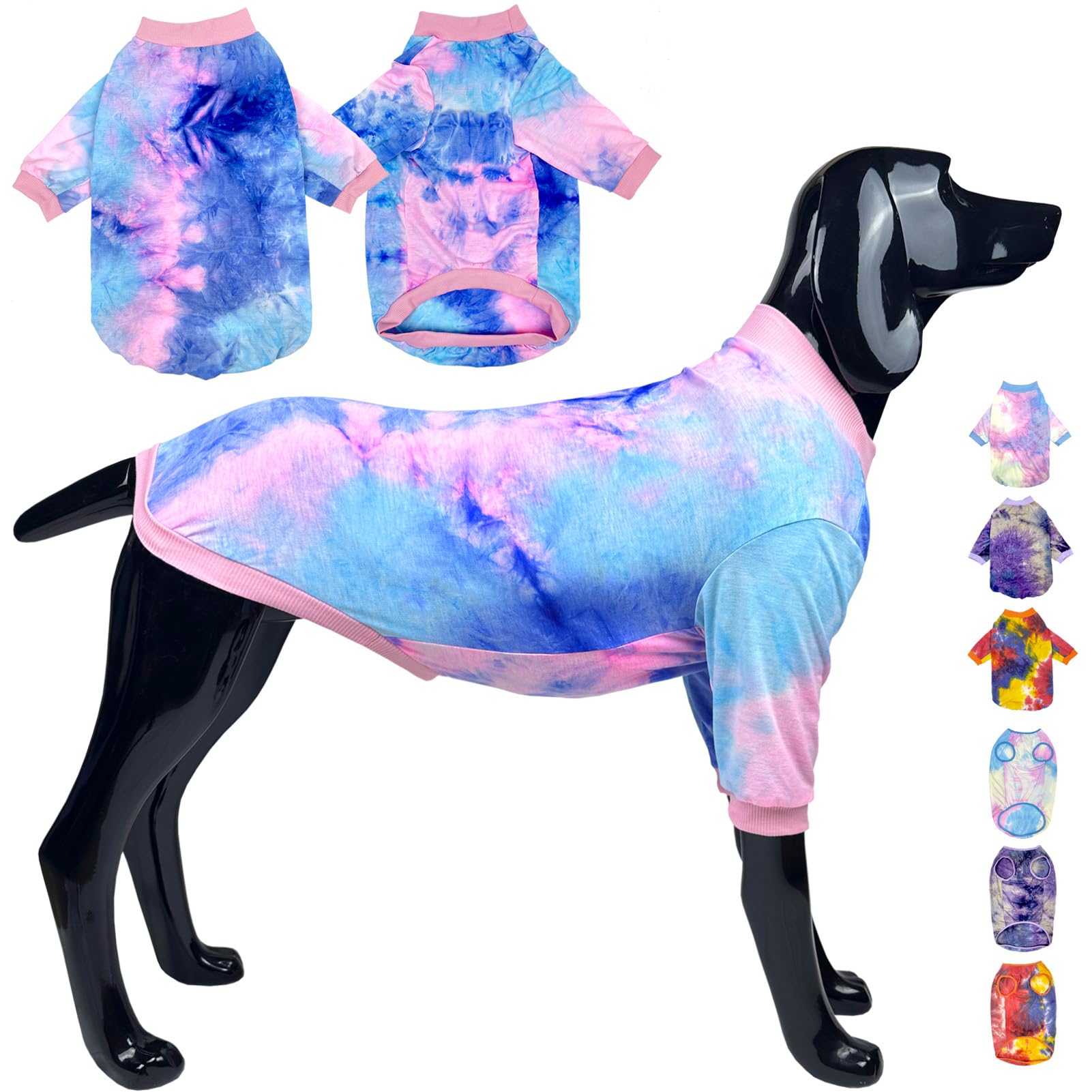 D.E.E Cotton Dog Shirts Large Tie Dye Dog Clothes Lightweight Girl Boy Big (Pink, L(19.6'' Back 23.6'' Chest))