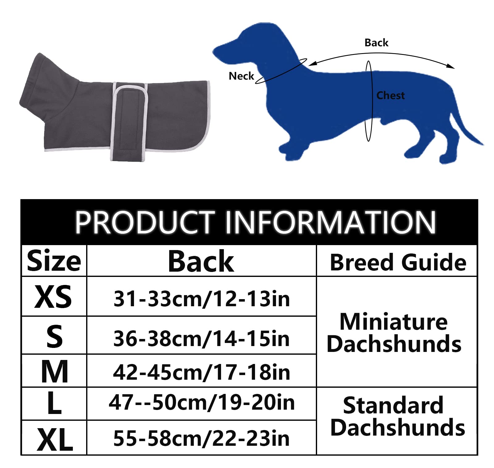 Dog Jacket, Dog Coat Perfect For Dachshunds, Dog Winter Coat With Padded Fleece Lining And High Collar, Dog Snowsuit With Adjustable Bands-Gray-L
