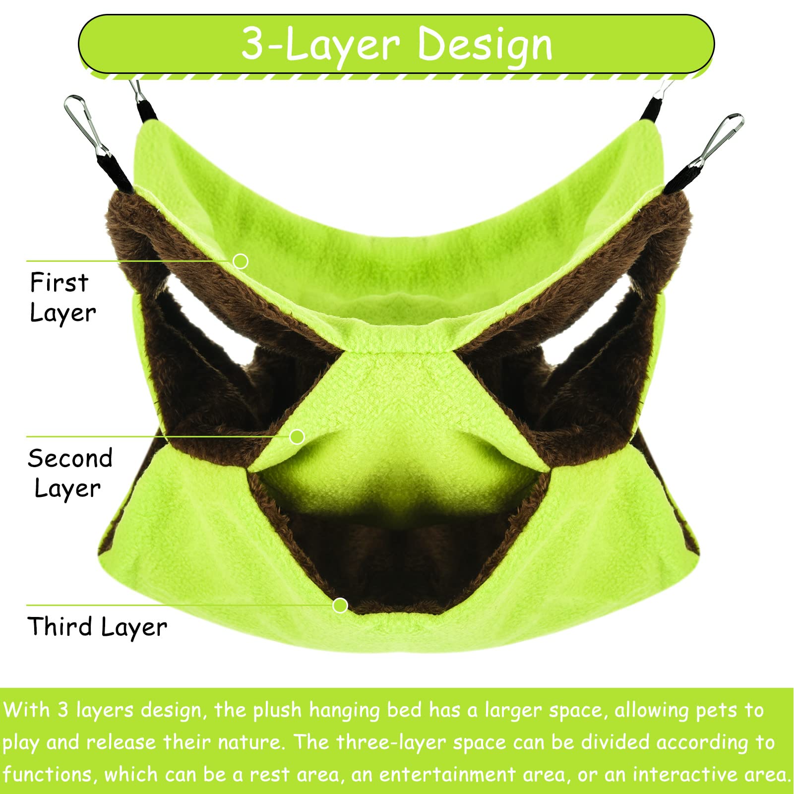 Xinrui 3 Tier Ferret Rat Hammock,Guinea Pig Cage Accessories,11.8X11.8 Inches,Pet Cage Hanging Bunkbed Hammock For Small Animals