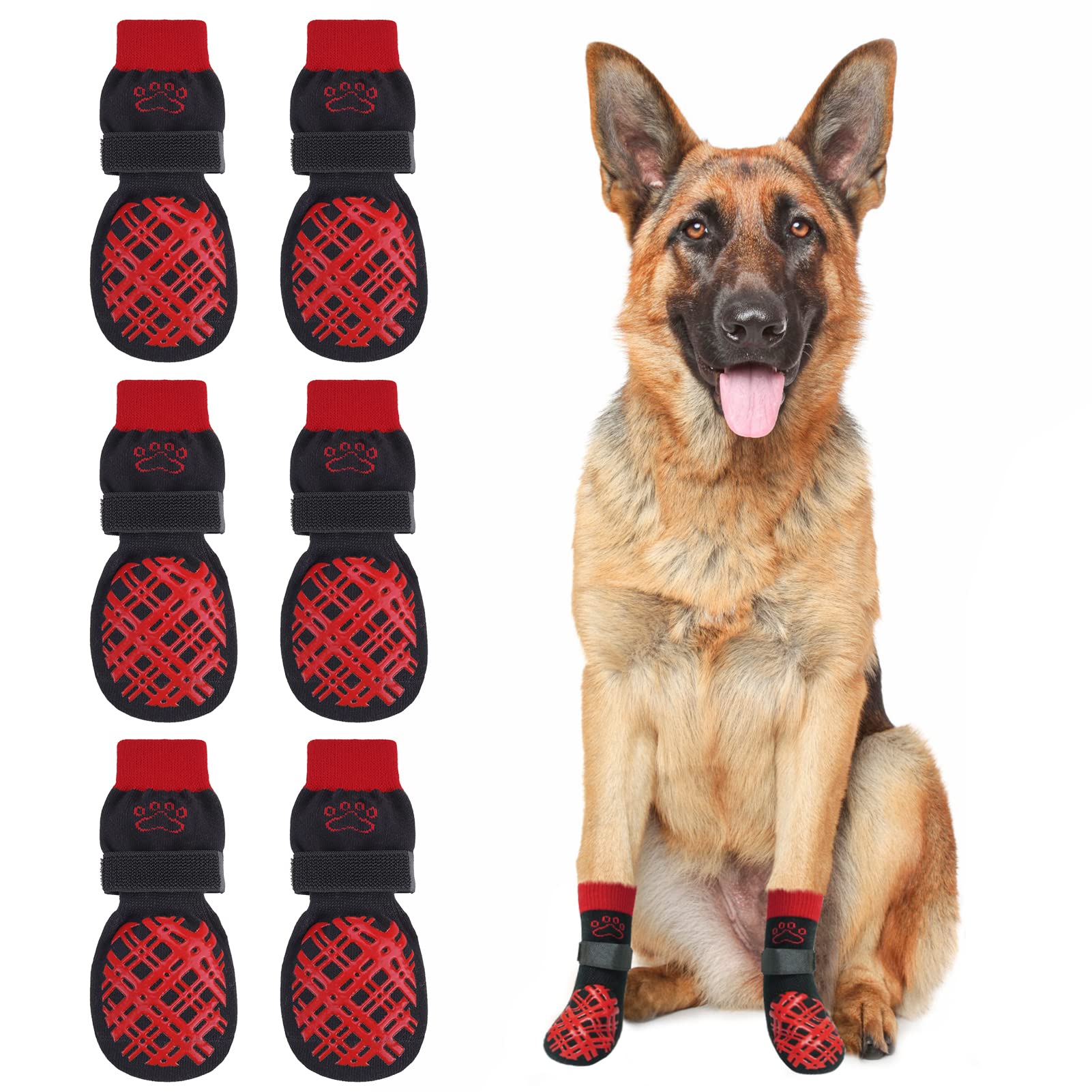 Beautyzoo Dog Socks To Prevent Licking For Hardwood Floors - Socks For Small Medium Large Dogs - Hot/Cold Pavement Traction Cont