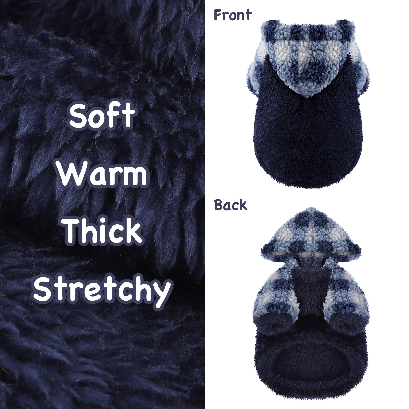 Fleece Dog Sweater Hoodie Warm Fuzzy Velvet Sweaters Winter Clothes For Small Dogs Girl Boy (Blue, Xxs)