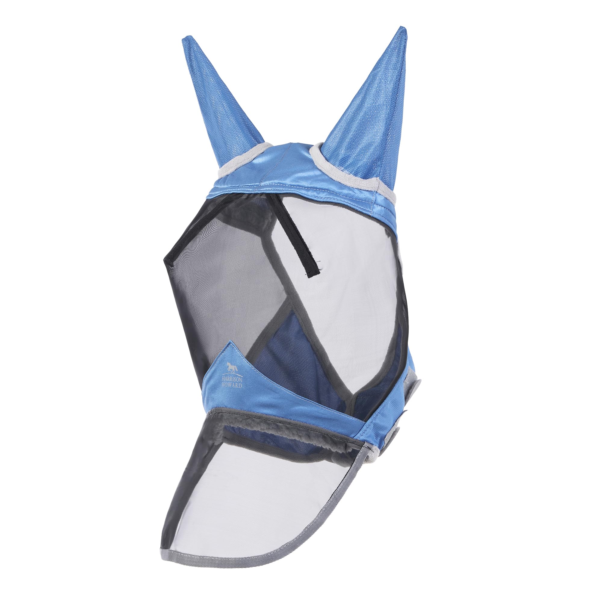Harrison Howard CareMaster Pro Luminous Horse Fly Mask Large Eye Space Long Nose with Ears UV Protection for Horse Royal Blue L