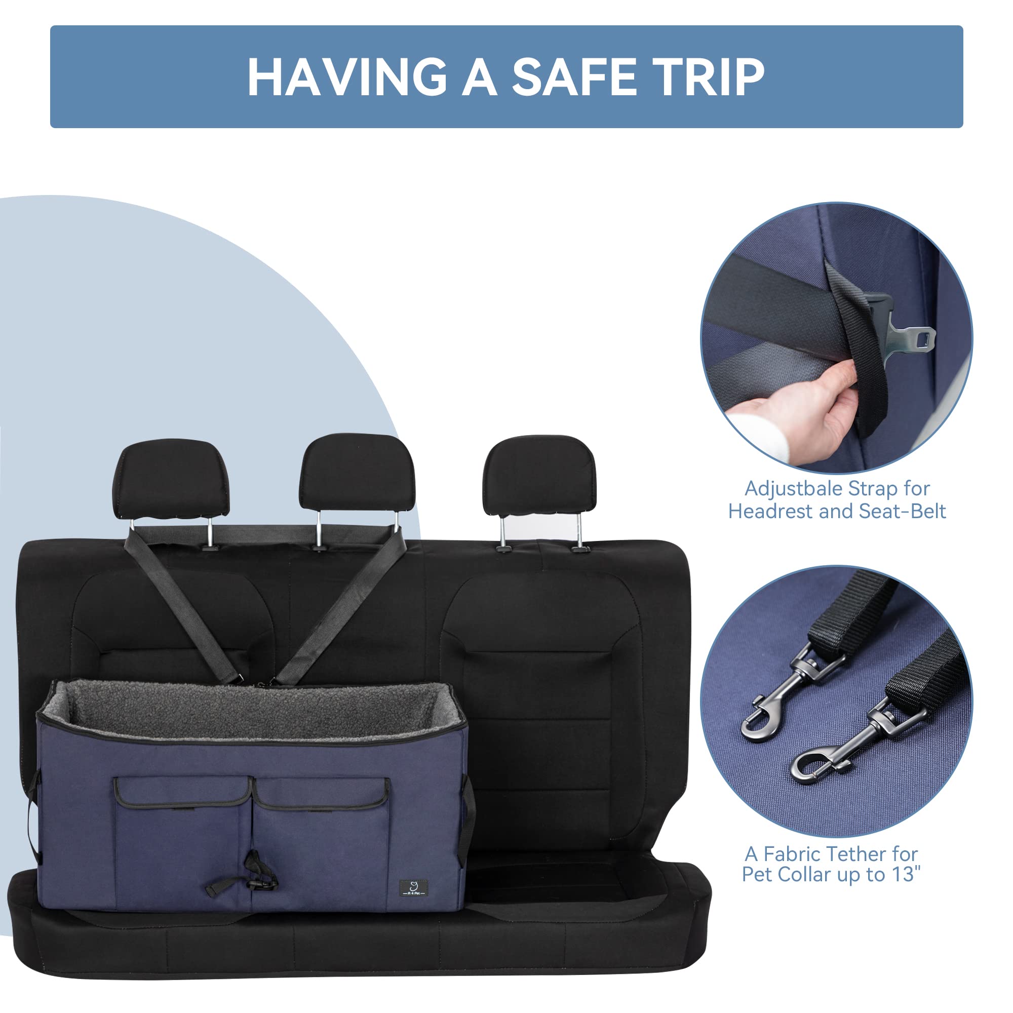 A4Pet Dog Car Seat Medium Large Size Dog - Large Dog Car Seat For 2 Dogs Large Dogs With Washable Cover, Safety Leashes, Storage Pockets - Pet Car Seat, Dog Booster Car Seat - Foldable & Portable