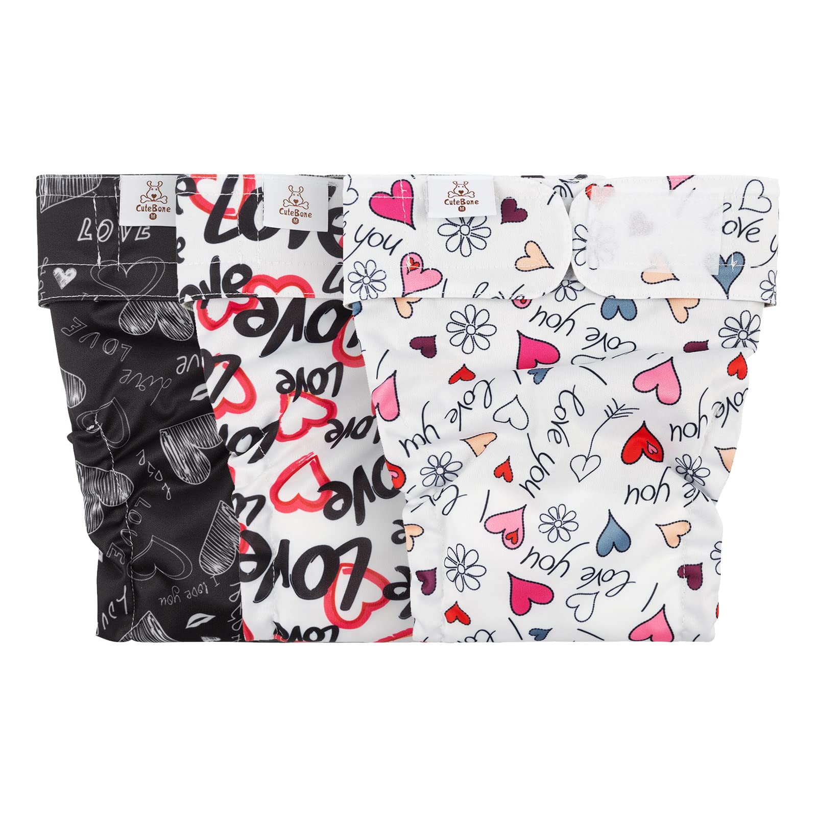 Cutebone Dog Diapers No Tail Hole Black 3 Pack Puppy Training Pants For Docked-Tail Dogs Wwd03S