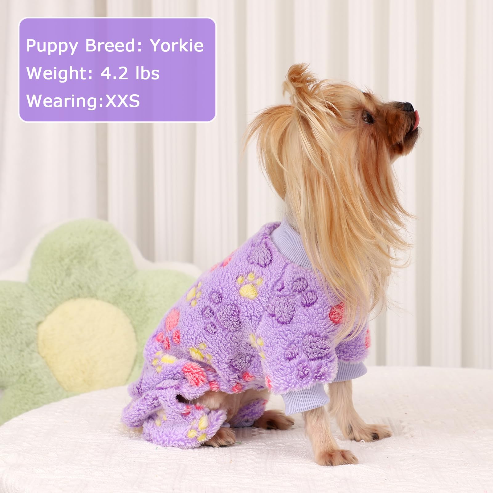 Kosiyi Dog Pajamas Fall Winter Fleece Dog Sweaters For Small Dogs Girl Boy, Lightweight Warm Paw Print Puppy Pajamas Soft Stretc