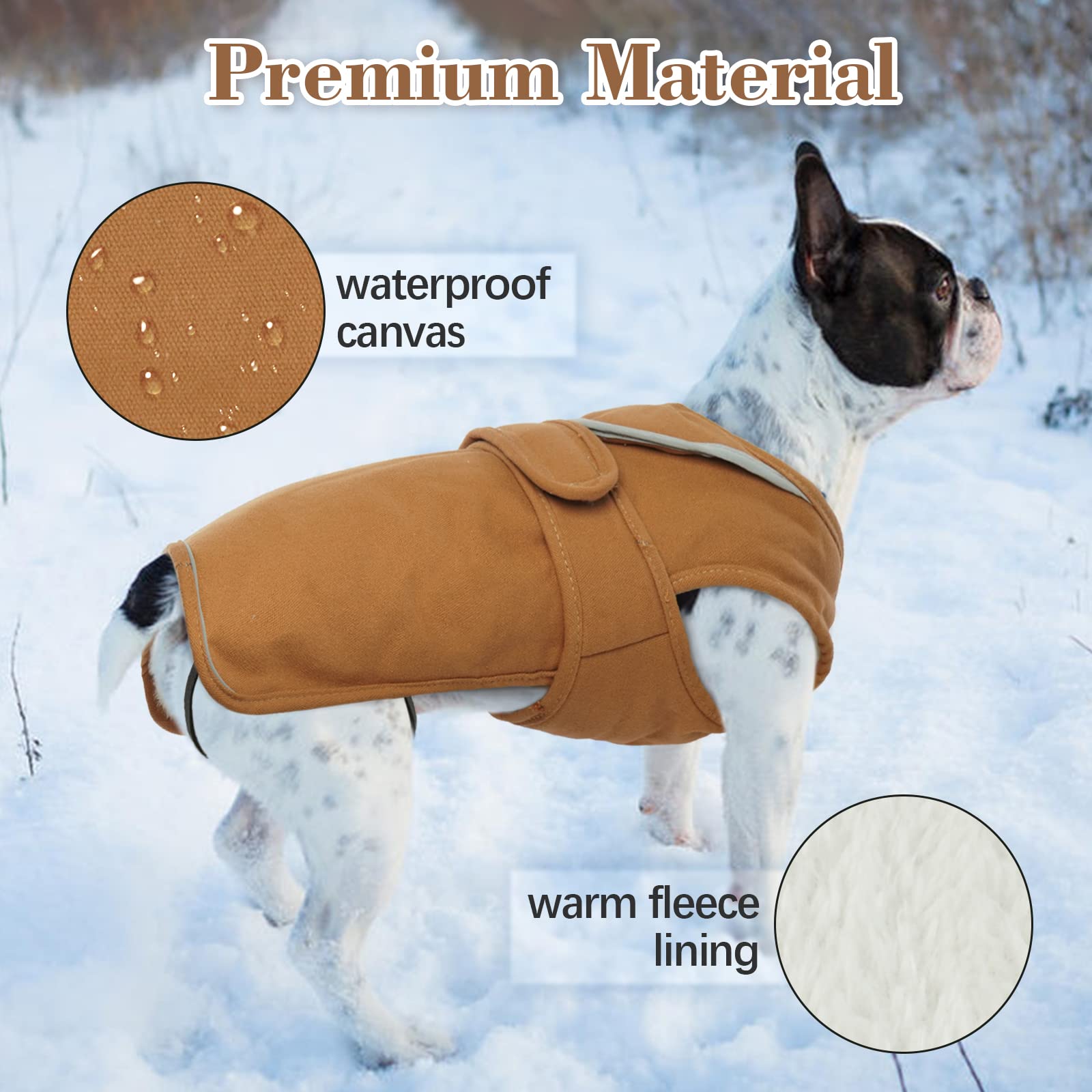 Kuoser Canvas Dog Winter Coat, Warm Dog Jacket Reflective Fleece Dog Cold Weather Coat Warm Doggie Clothes Waterproof Dog Vest W