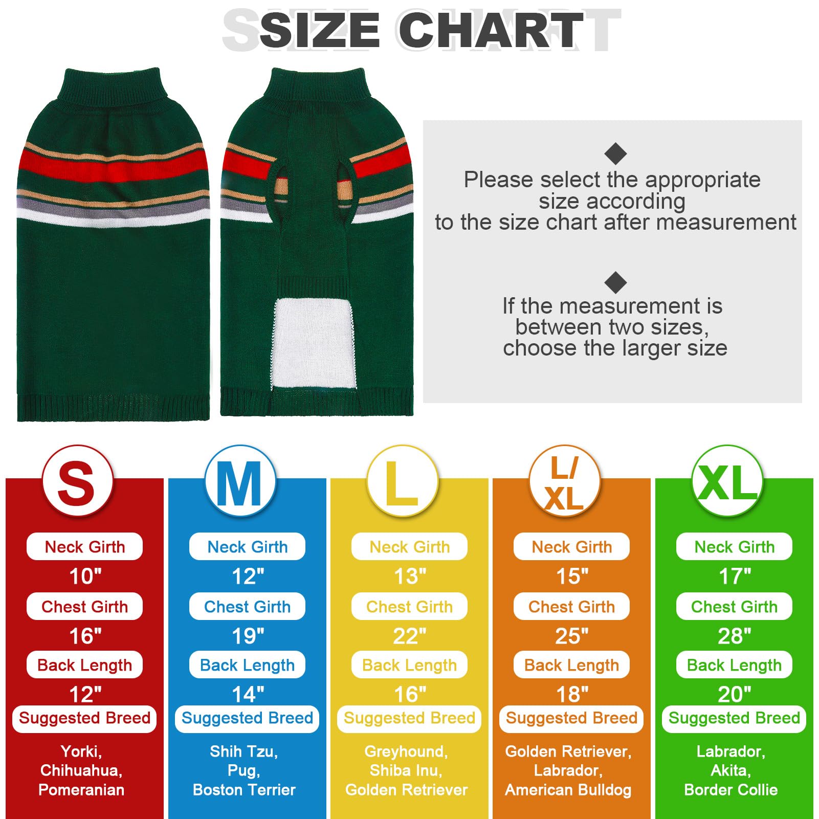 PAWCHIE Dog Sweater for Large Size Girls Boys, Warm Coat Turtleneck Thick Clothes With Leash Hole, Stretchy Knitted Outfit for S
