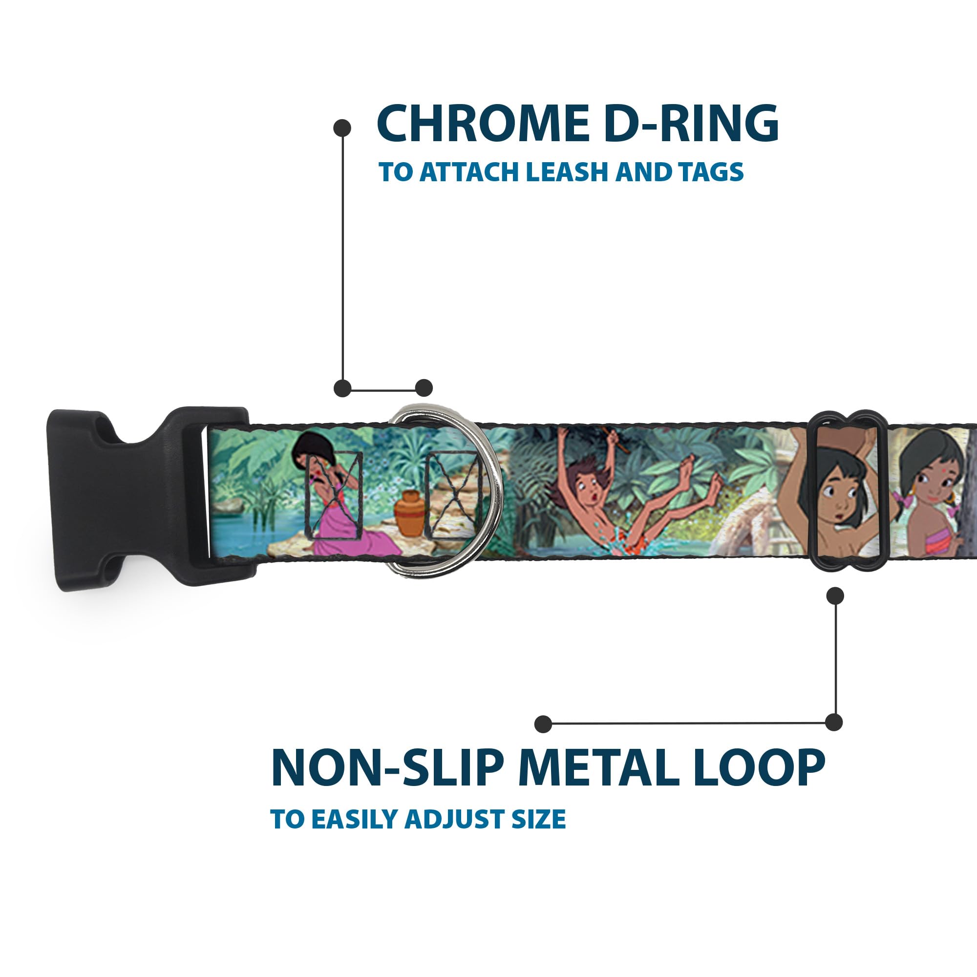 Buckle-Down Plastic Clip Collar - The Jungle Book Scenes - 1/2' Wide - Fits 9-15' Neck - Large
