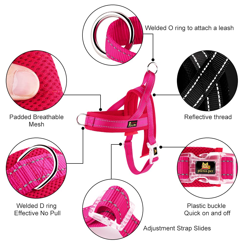 Plutus Pet No Pull Dog Harness With Breathable Mesh Padded, Adjustable Reflective Escape Proof Dog Harness, Quick Fit Dog Vest Harness For Small Medium Large Dogs(Xs, Pink)