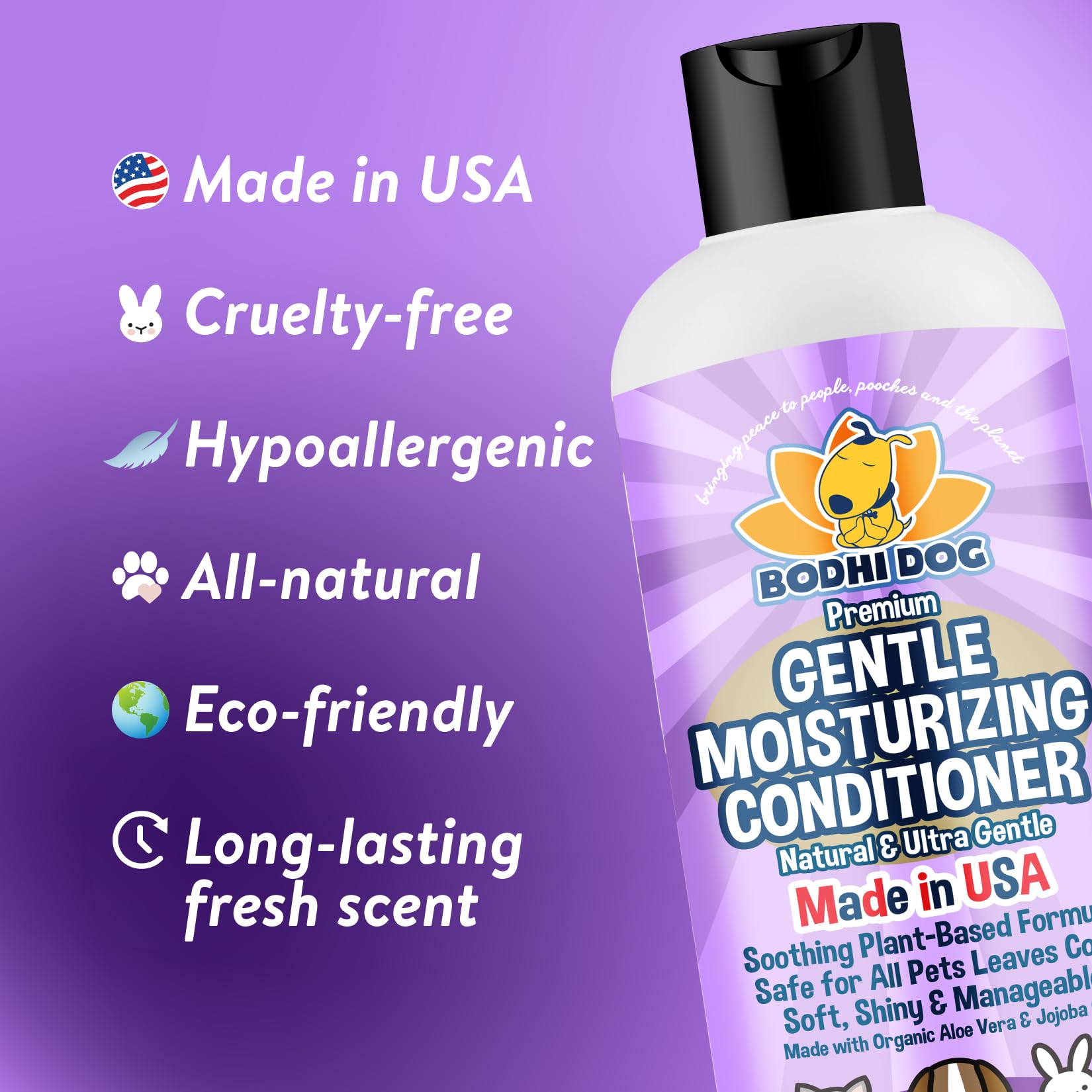 Bodhi Dog Gentle Moisturizing Dog Conditioner - Soothing Plant-Based Formula With Aloe Vera & Jojoba Oil - Hydrates & Softens Coat - Leaves Coat Soft Shiny & Manageable - Lavender Scent (17 Fl Oz)