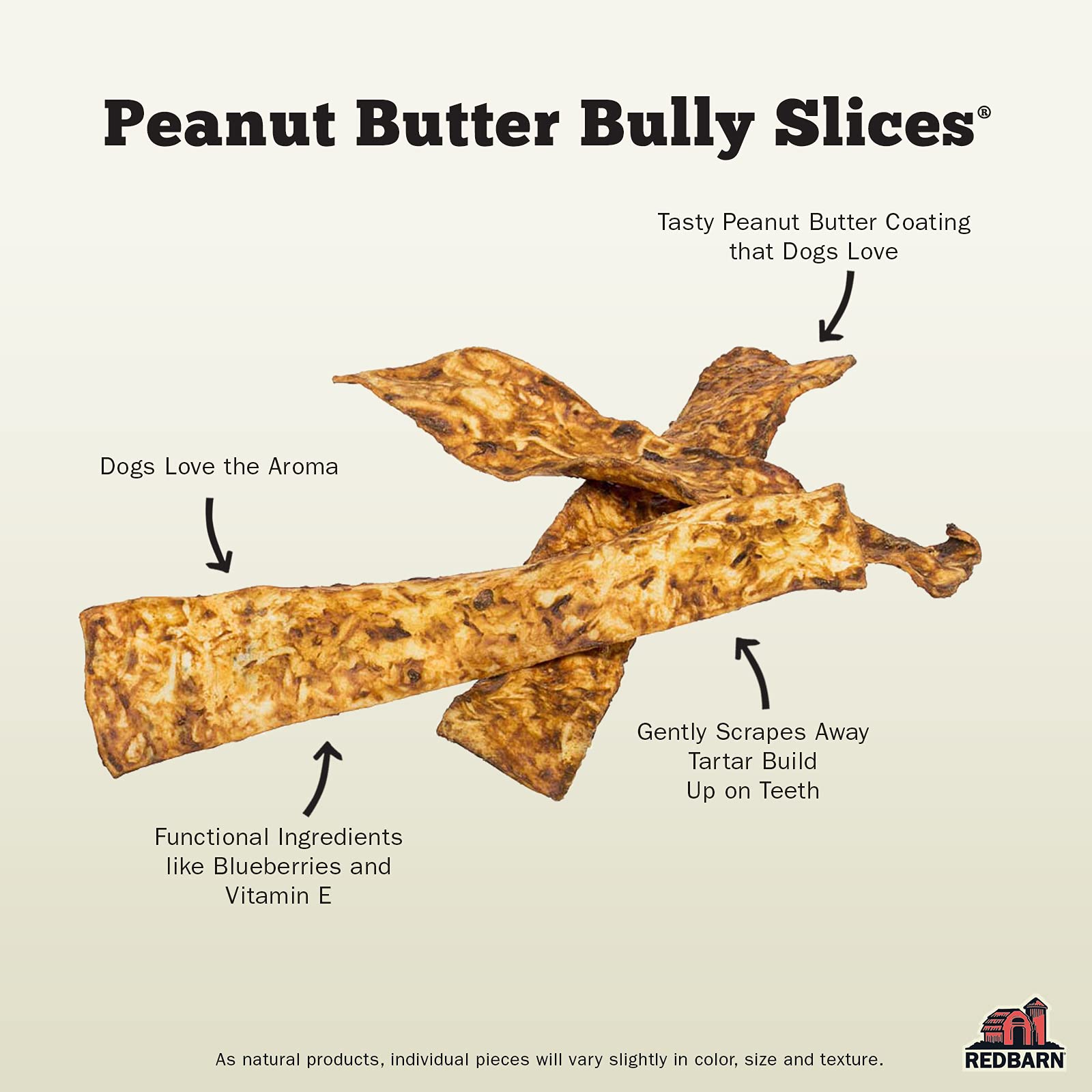 Redbarn All-Natural Rawhide Bully Slices - Peanut Butter Flavor - Premium Grain-Free Beef Hide Treats High Protein Low Fat for C