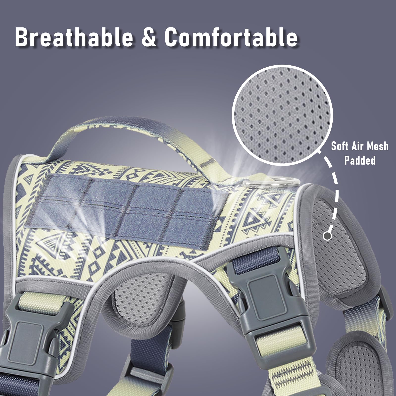 Tactical Dog Harness For Medium Large Dogs, No-Pull Pet Harness With 2 Leash Clips, Adjustable Soft Padded Dog Vest, Reflective