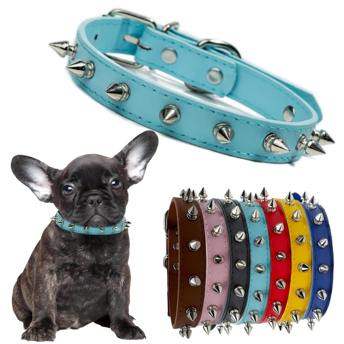 Dog Collar With Spikes, Boy Spiked Cat Collars Pu Leather Mushrooms Rivet Studded Spiky Puppy Collars For Xs Small Medium Dogs M