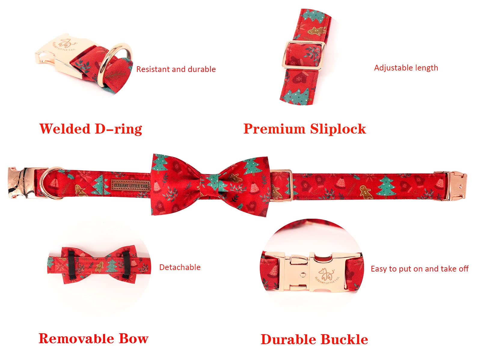 Elegant Little Tail Christmas Dog Collar,Puppy Collar, Male Or Female Dog Collar With Bow Adjustable Soft Bow Tie Dog Collars Fo