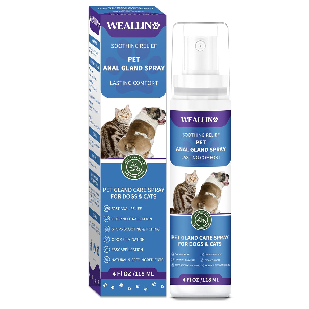 Weallin Anal Gland Spray For Dogs Cats - Fast Anal Gland Relief Stops Scooting & Itching Odor Elimination Anti Itch Dog Spray Pa
