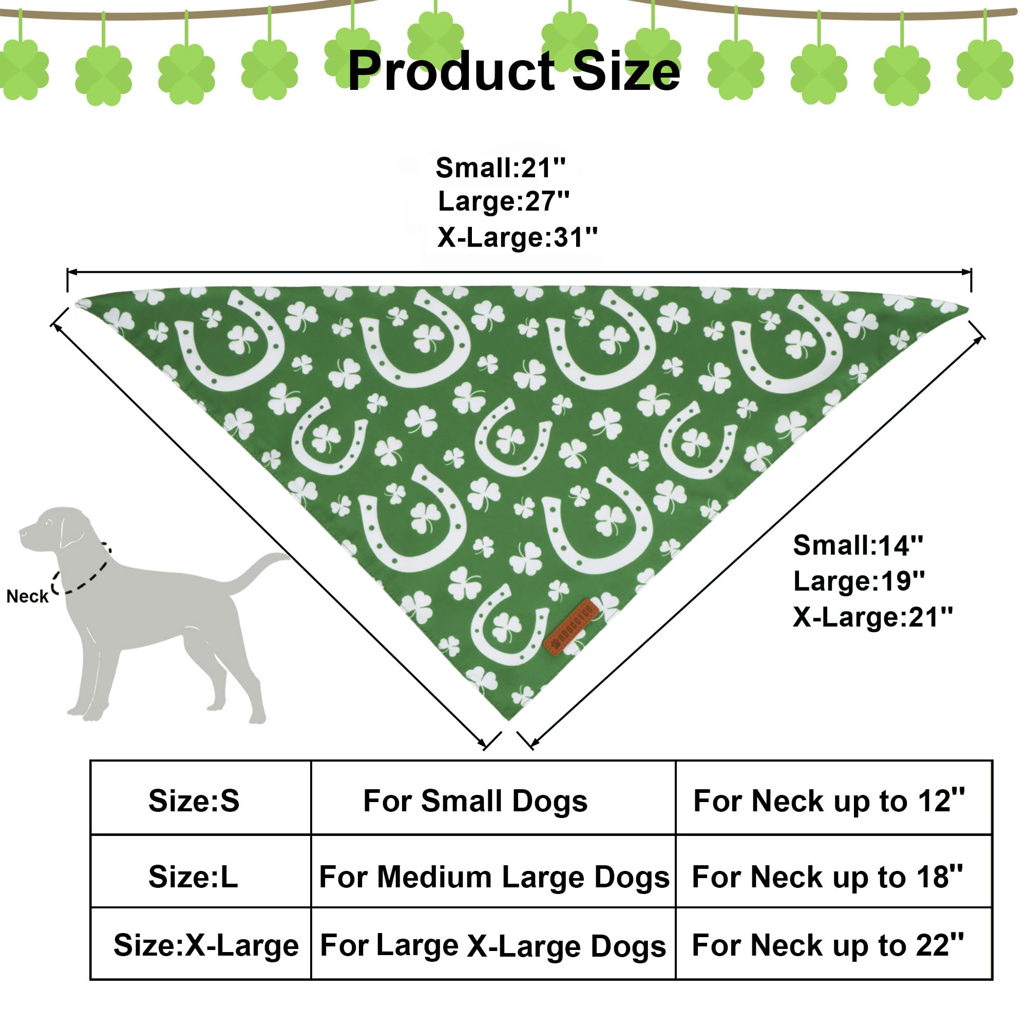 ADOGGYGO St. Patrick 's Day Dog Bandana, Green Shamrock Scarf, Multi Size Offered, Saint Patrick Day Bandanas for Medium Large D
