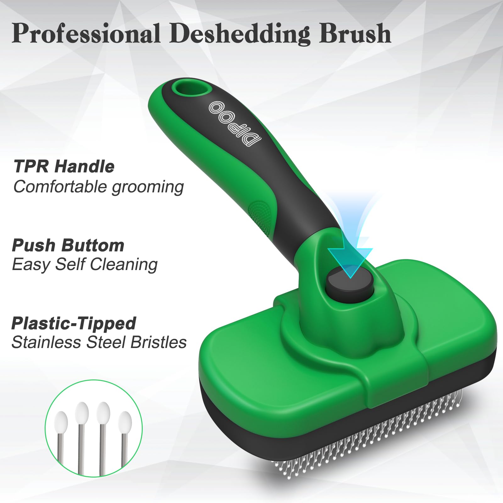 Dipoo Self Cleaning Deshedding Brush For Dogs & Cats - Skin Friendly Grooming Tool With Hair Removal For Haired Pets, Green