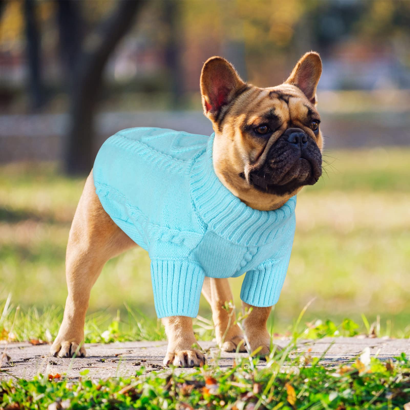 Queenmore Small Dog Pullover Sweater, Cold Weather Cable Knitwear, Classic Turtleneck Thick Warm Clothes For Chihuahua, Bulldog,