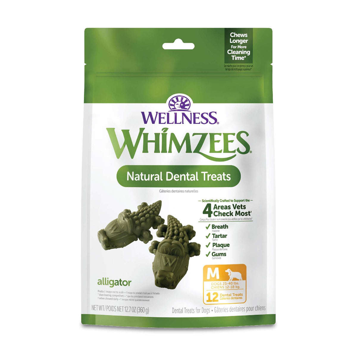 Whimzees Wellness Alligator Dog Dental Treats, Natural Chews, Medium Size, (12 Count)
