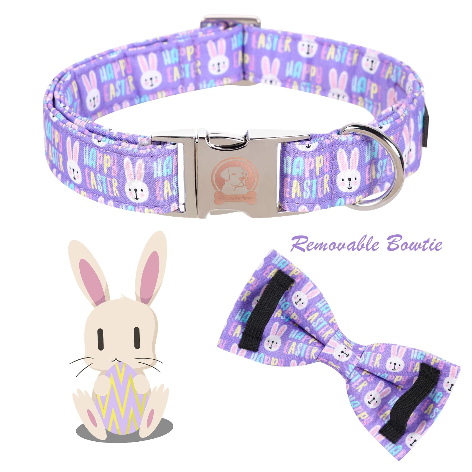 Mr. Chubbyface Easter Dog Collar Rabbit Dog Collar With Bow Adjustable Dog Collar Bowtie For Small Medium Large Dogs
