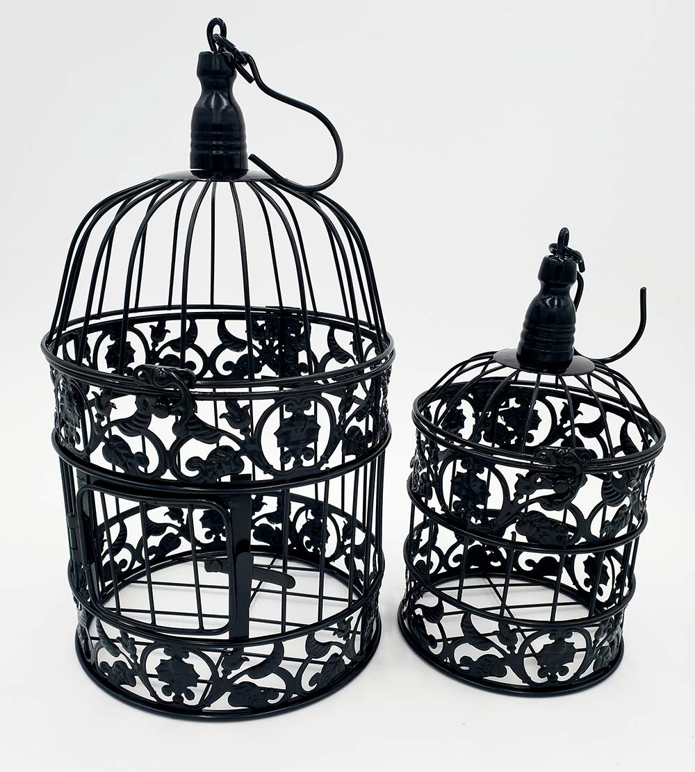 Pet Show Round Birdcages Wedding Gift Cards Holder Metal Wall Hanging Bird Cage For Small Birds Party Indoor Ourdoor Decoration 10.6“ Black Pack Of 1