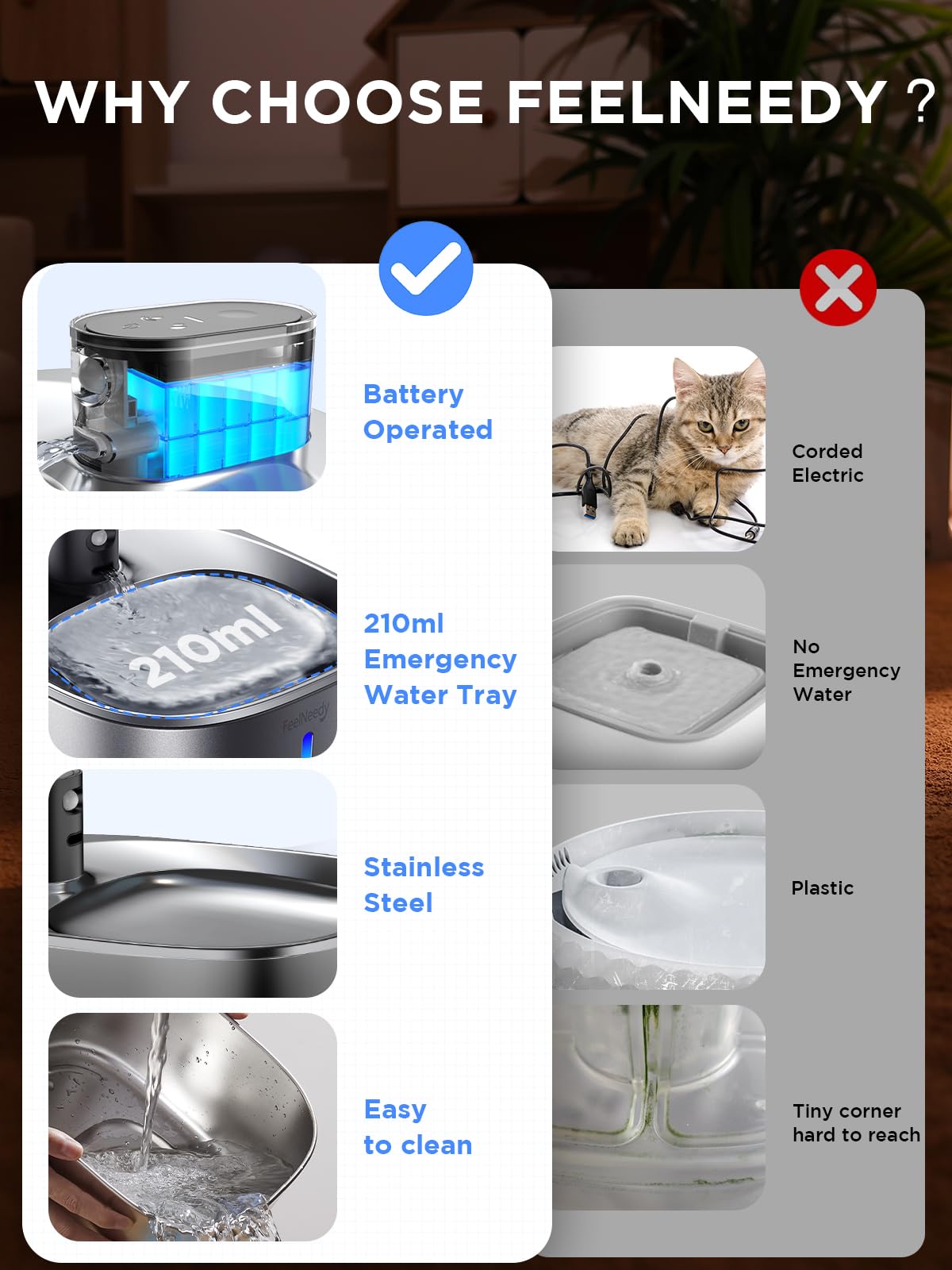 Cordless Cat Water Fountain, Battery Operated, 4L/135Fl Oz Stainless Steel Pet Water Fountain For Cats Dogs With Motion Sensor,