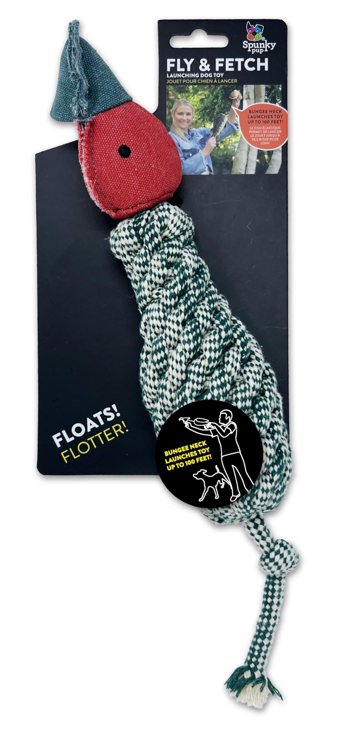 Spunky Pup Fly & Fetch Dog Toy - Durable, Floating, Interactive Bungee Launcher For Fetch And Water Play, Rope Duck