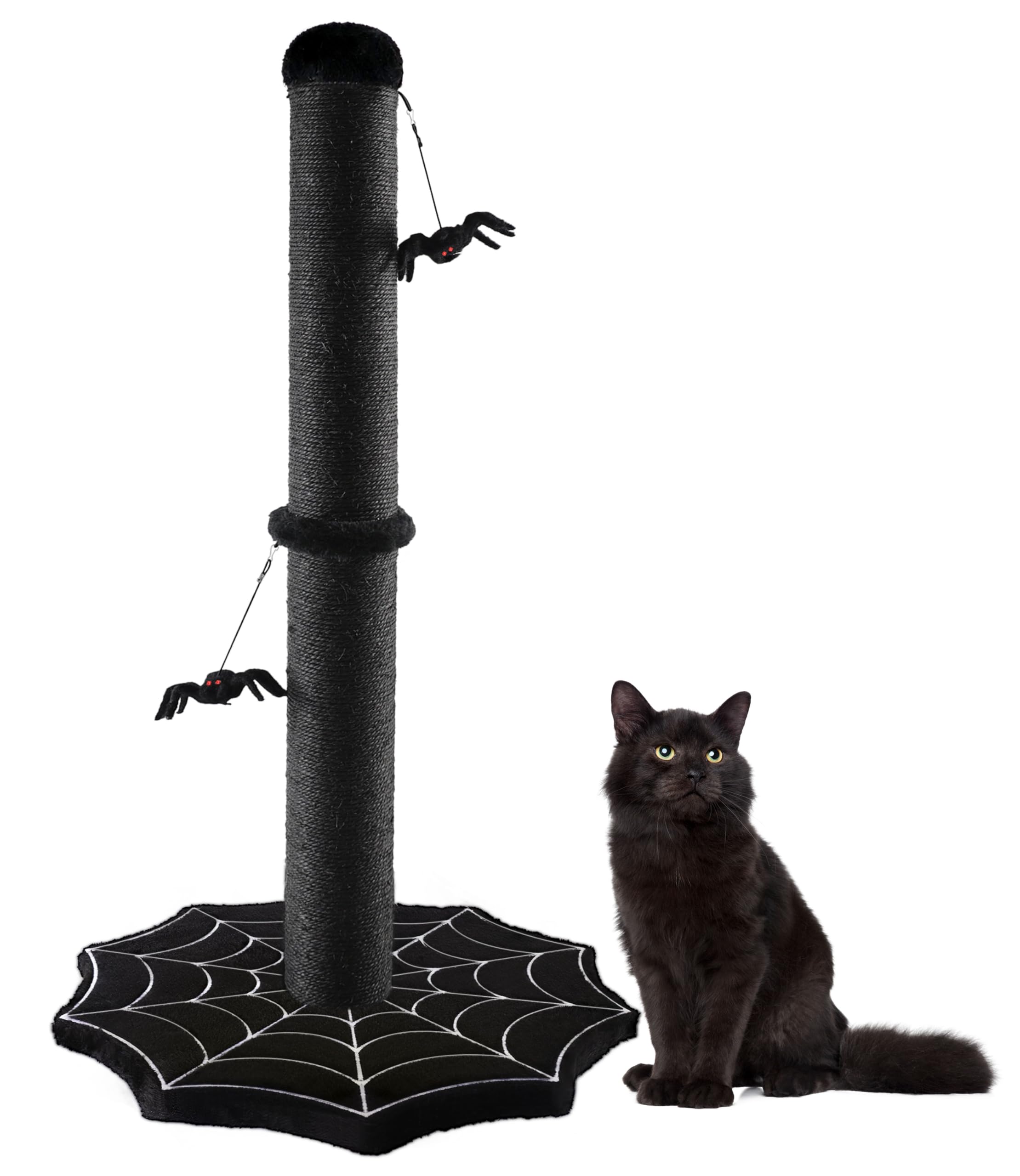 Puzzlepaw Gothic Cat Scratching Post With Spider Dangling Toys For Indoor Large Cats, Halloween Spooky Cat Scratcher,Activity Ca