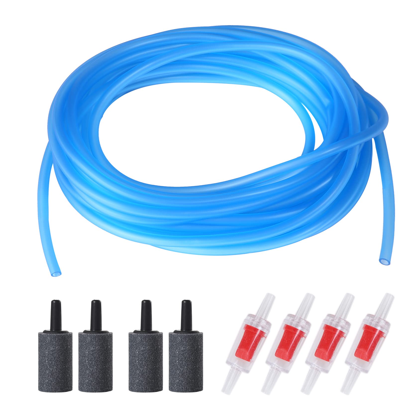 ALEGI 12 Feet Aquarium Airline Tubing Standard with 4 Air Stones and 4 Check Valves for Fish Tank Air Pump, Blue