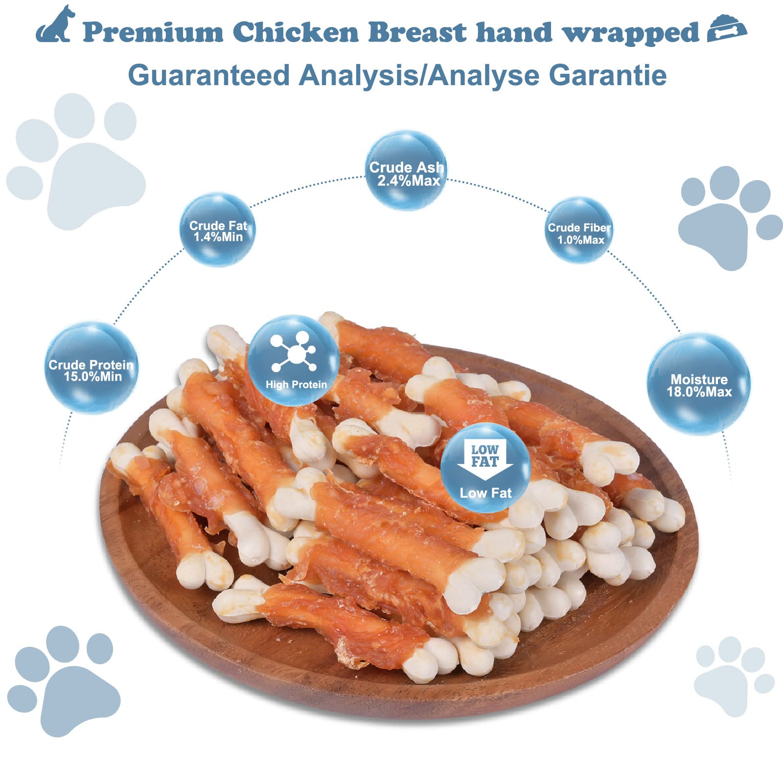 Pawant Dog Chews Puppy Training Snacks Chicken Wrapped Calcium Bone Rawhide Free Dog Treats 0.5lb/227g
