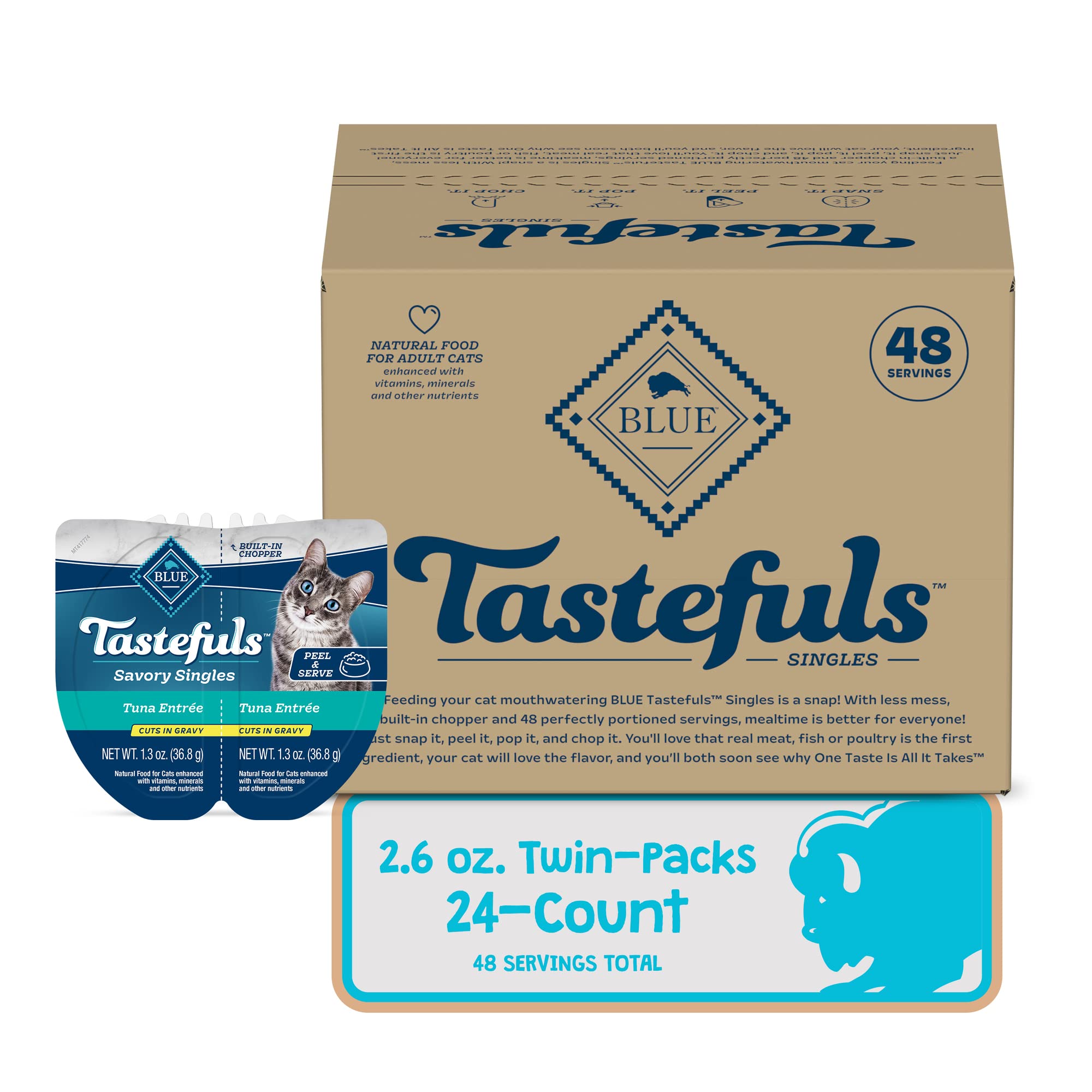 Blue Buffalo Tastefuls Savory Singles Natural Wet Cat Food in Gravy, 2.6-oz. Twin-Pack Tray, Tuna Entre   (24 count)
