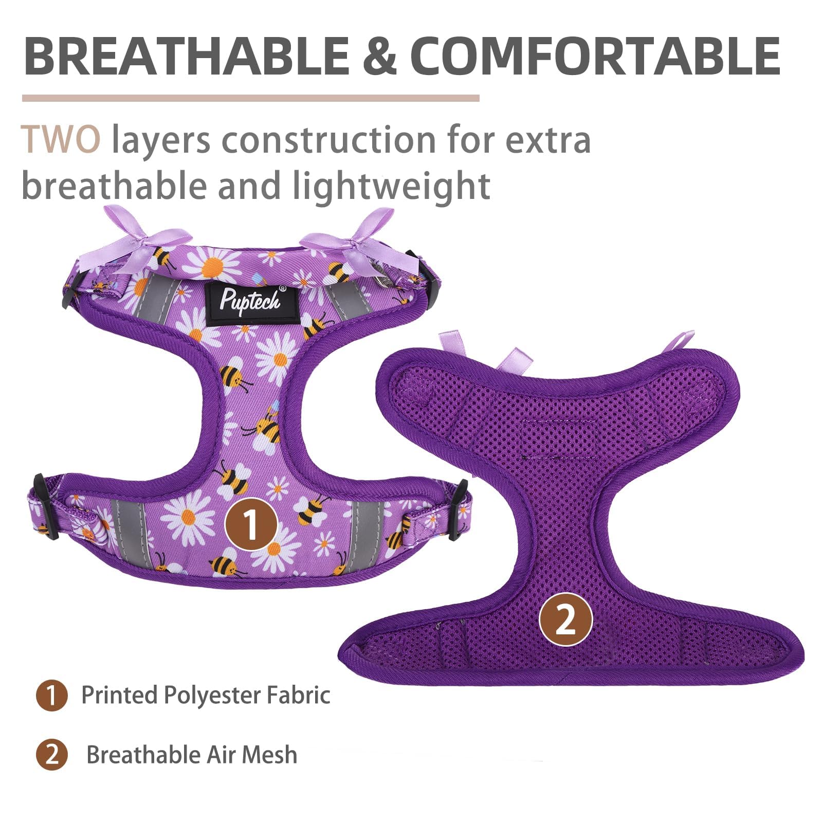 PUPTECK No Pull Dog Harness and Leash Set Reflective No Choke Step in Puppy Halter for XS Small and Medium Sized Dogs, Purple, P