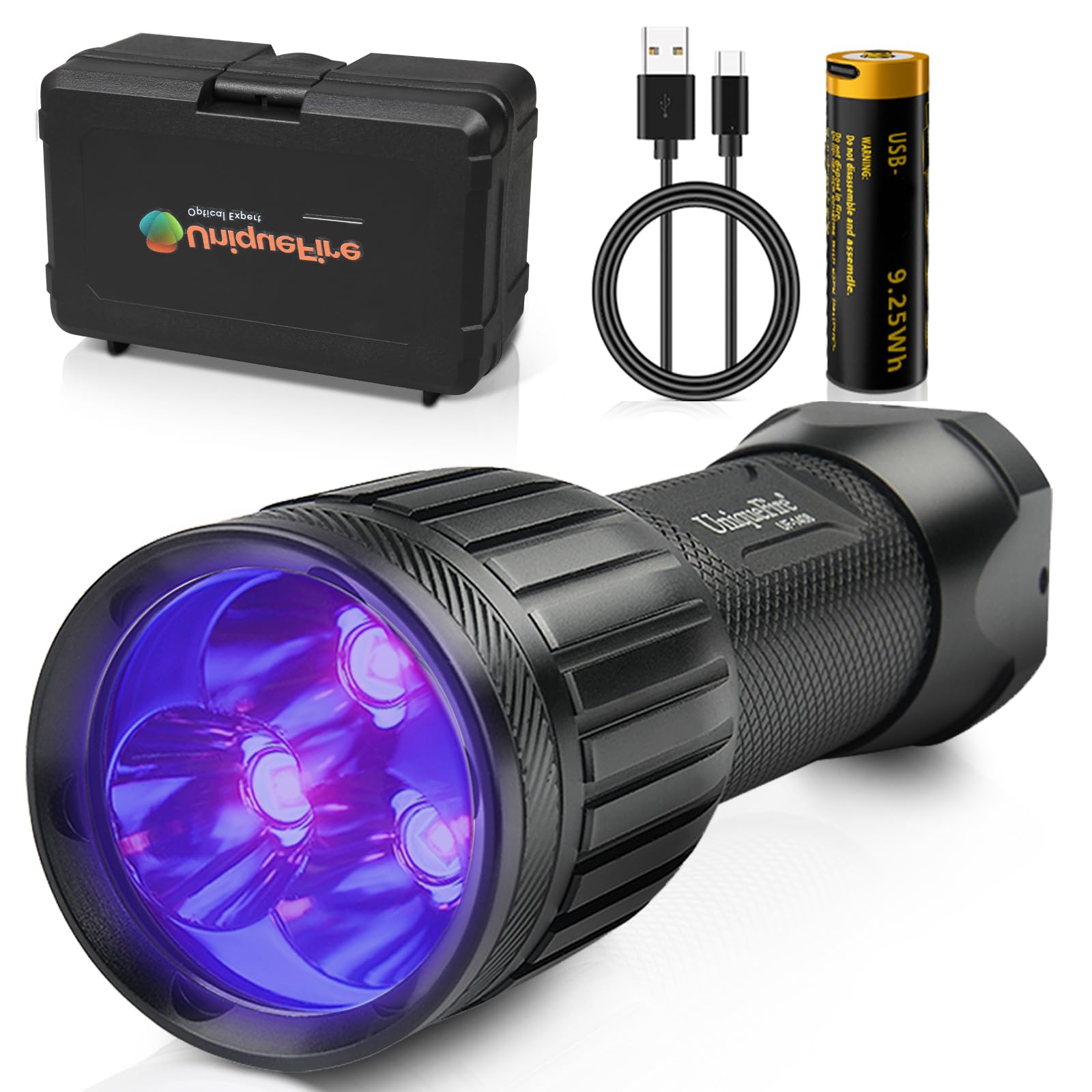 UniqueFire 1408 UV Flashlight, 365nm Black Light with 3 LEDs - Ideal for Pet Urine Detection, Antiques, Scorpion Search, and More